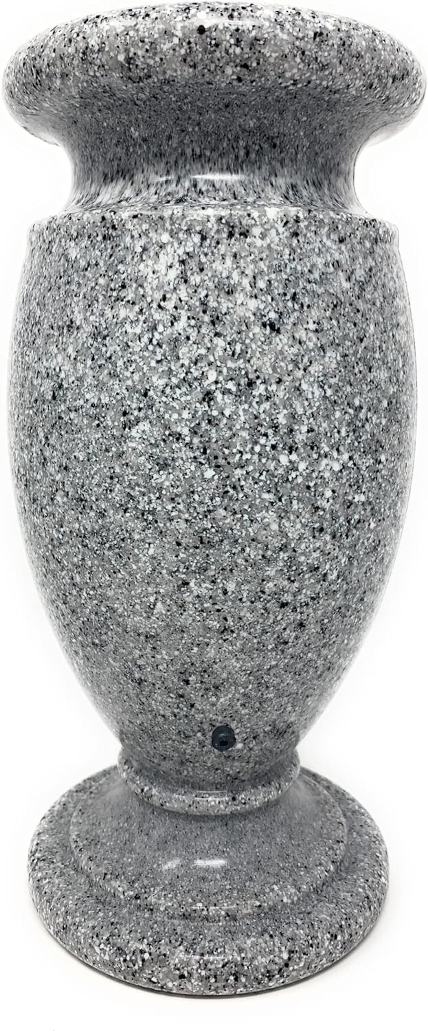 Indestructible Grey Granite Cemetery Vase with Metal Spike – Made in the USA