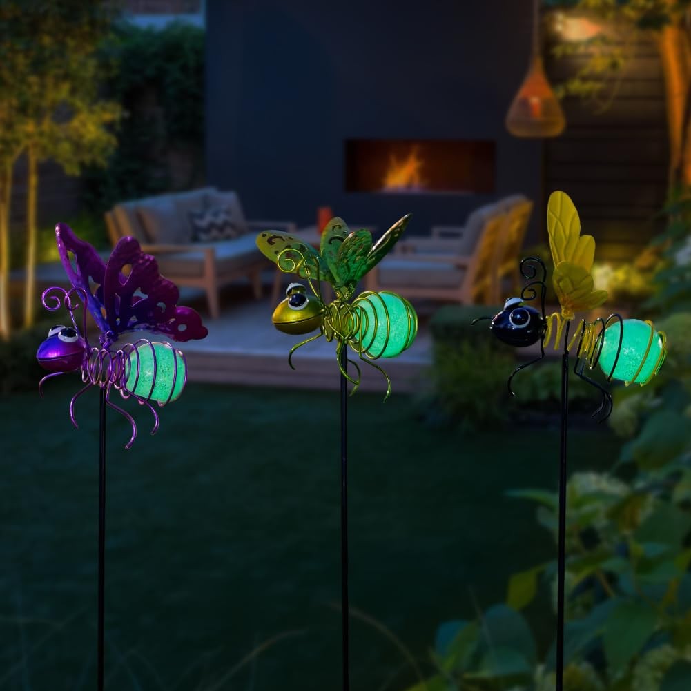 3 Pcs Luminous Bee Garden Stakes – Glow Dark Metal Yard Art Decor Gifts for Mom