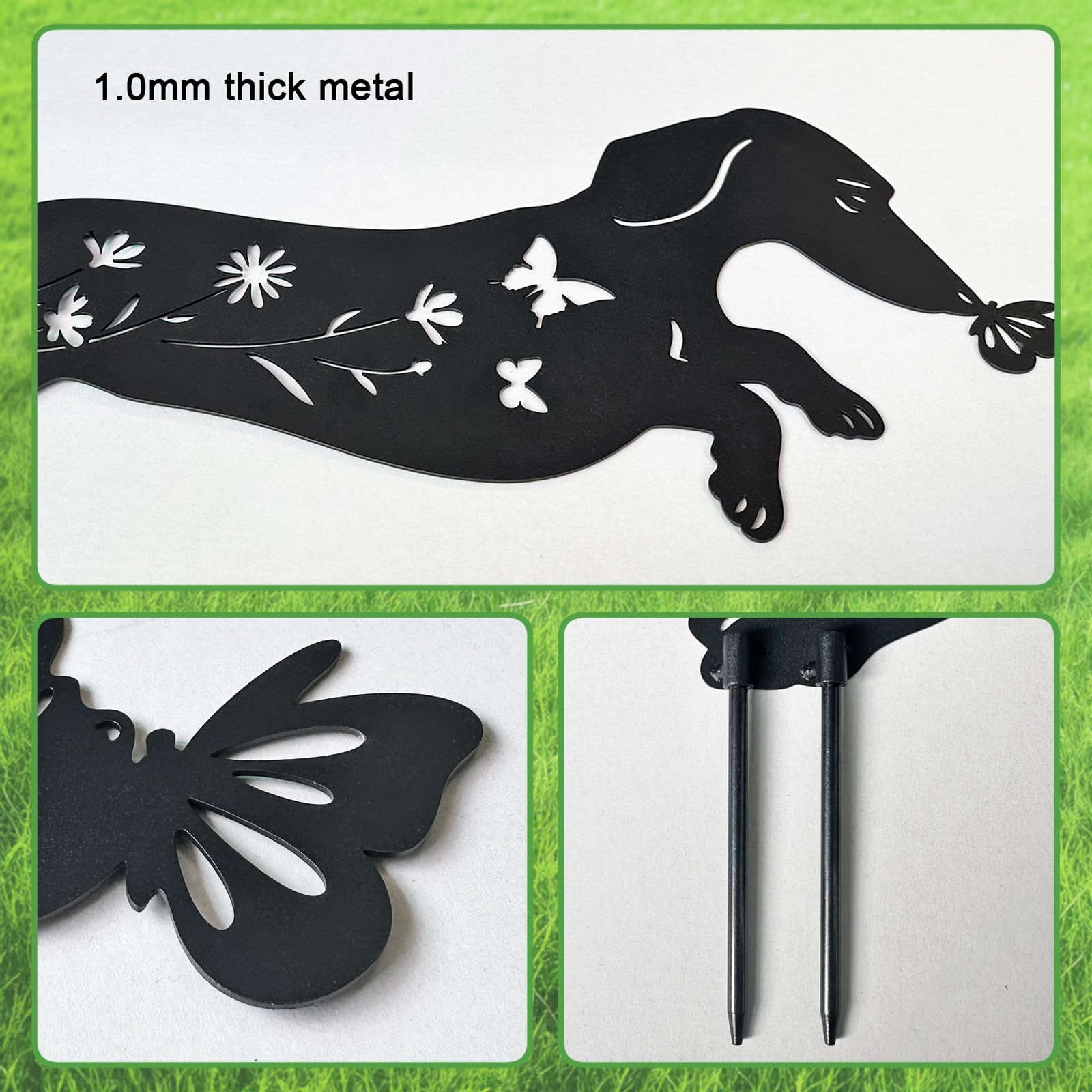 Set of 2 Metal Dog Garden Statues for Outside, Dachshund Metal Garden Decor f…