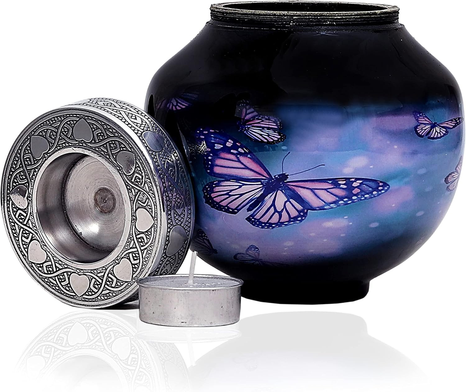Lovely Black Butterfly Cardinal Couple Bird Candle Urn – Keepsake Urn for Human