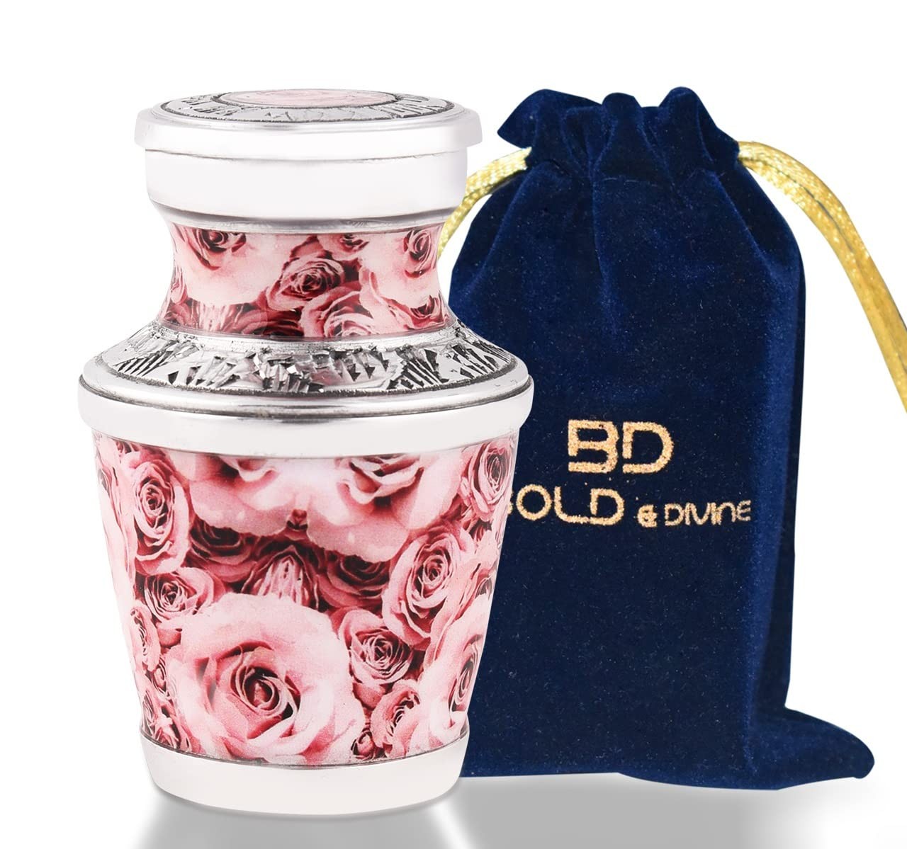 Pink Rose Keepsake Urn, Handcrafted Aluminium, Set of 4 Mini Urns – Honor Your