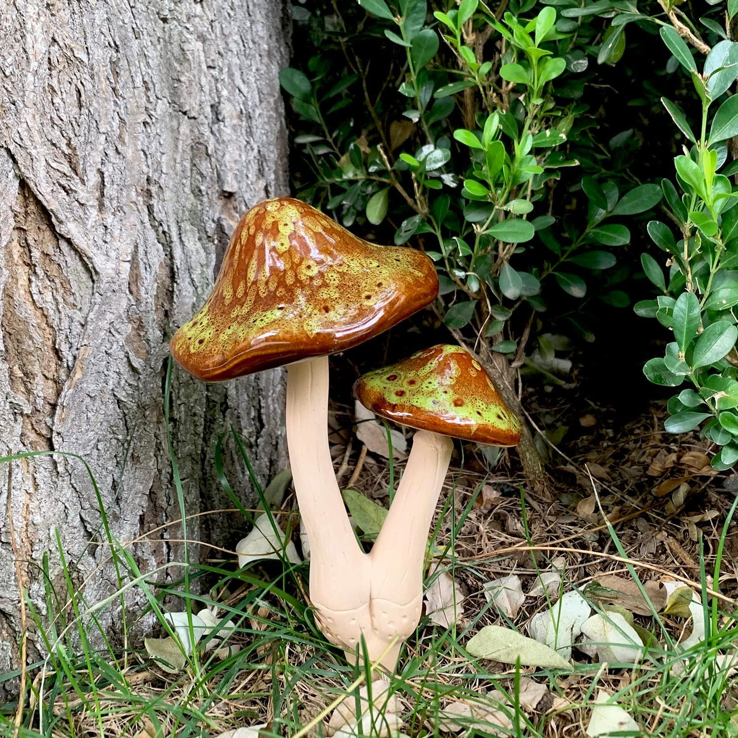 Ceramic Mushroom Outdoor Decor – 2pcs Mushroom Statue Decor for Garden, Lawn,…