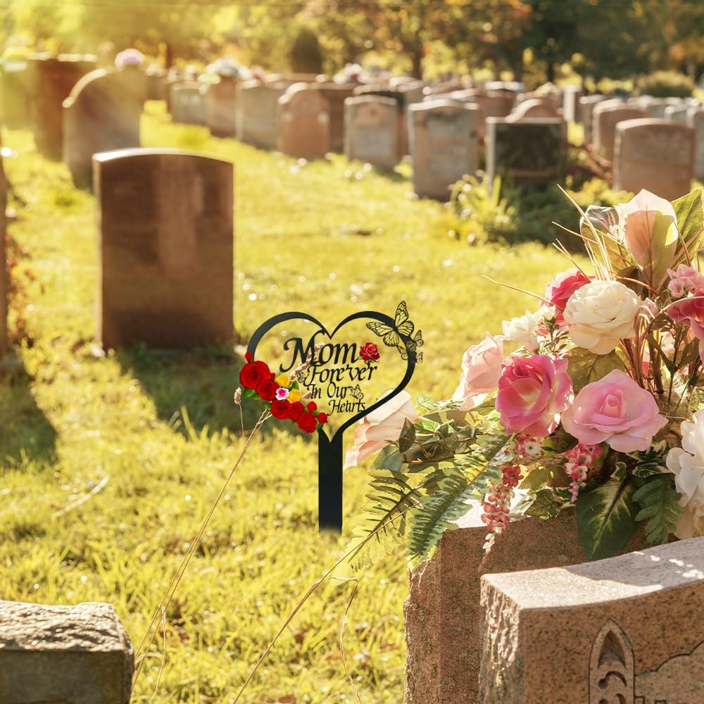 Cemetery Decorations for Graves | Heart Memorial Plaque Stake for Outdoors