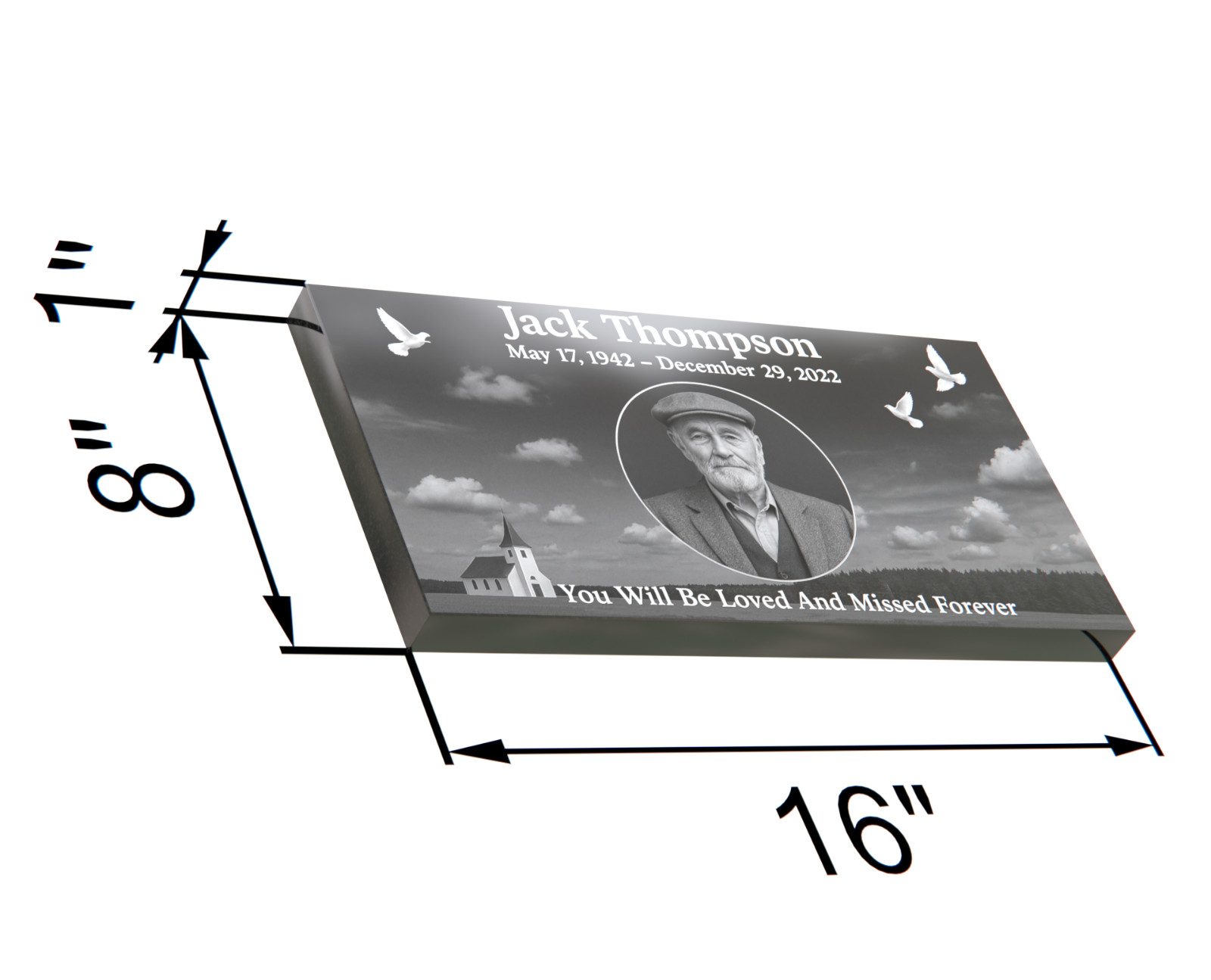 Custom Black Granite Grave Marker 16″x8″ – Flat Headstone with Background