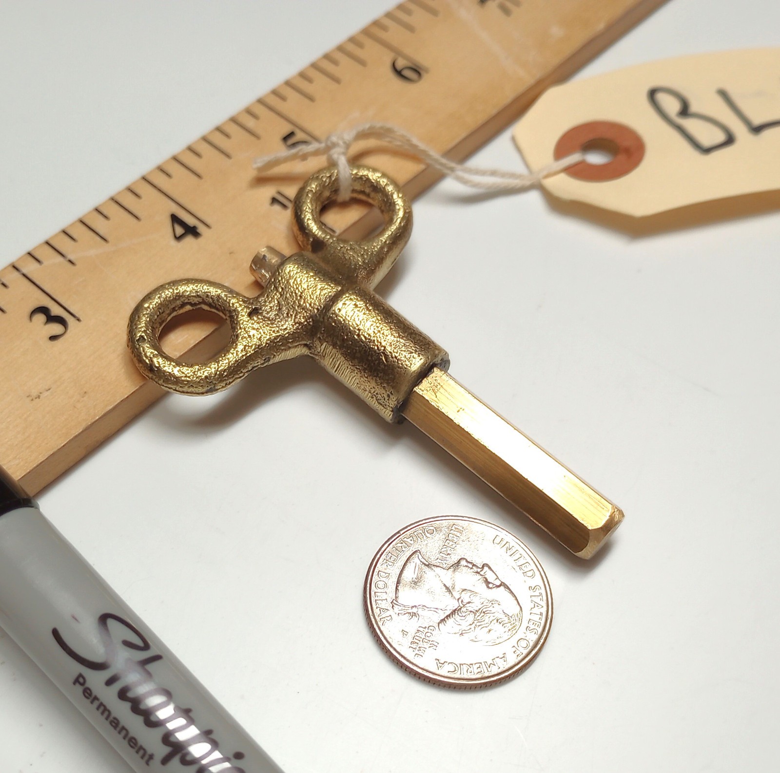 Yellow Brass Pocket Casket Key / Coffin Key