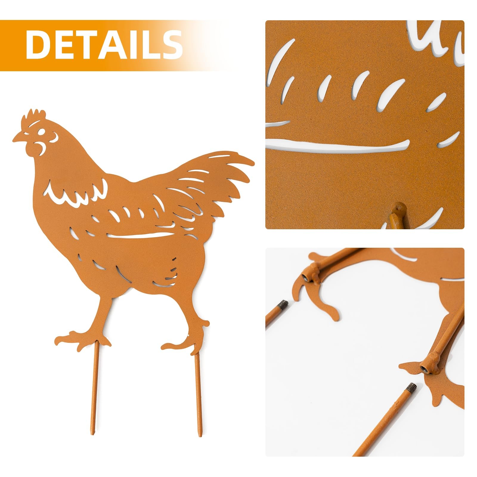 “Chicken Metal Garden Stakes 4 Pcs Hen & Chicks Silhouette Yard Art Decor”