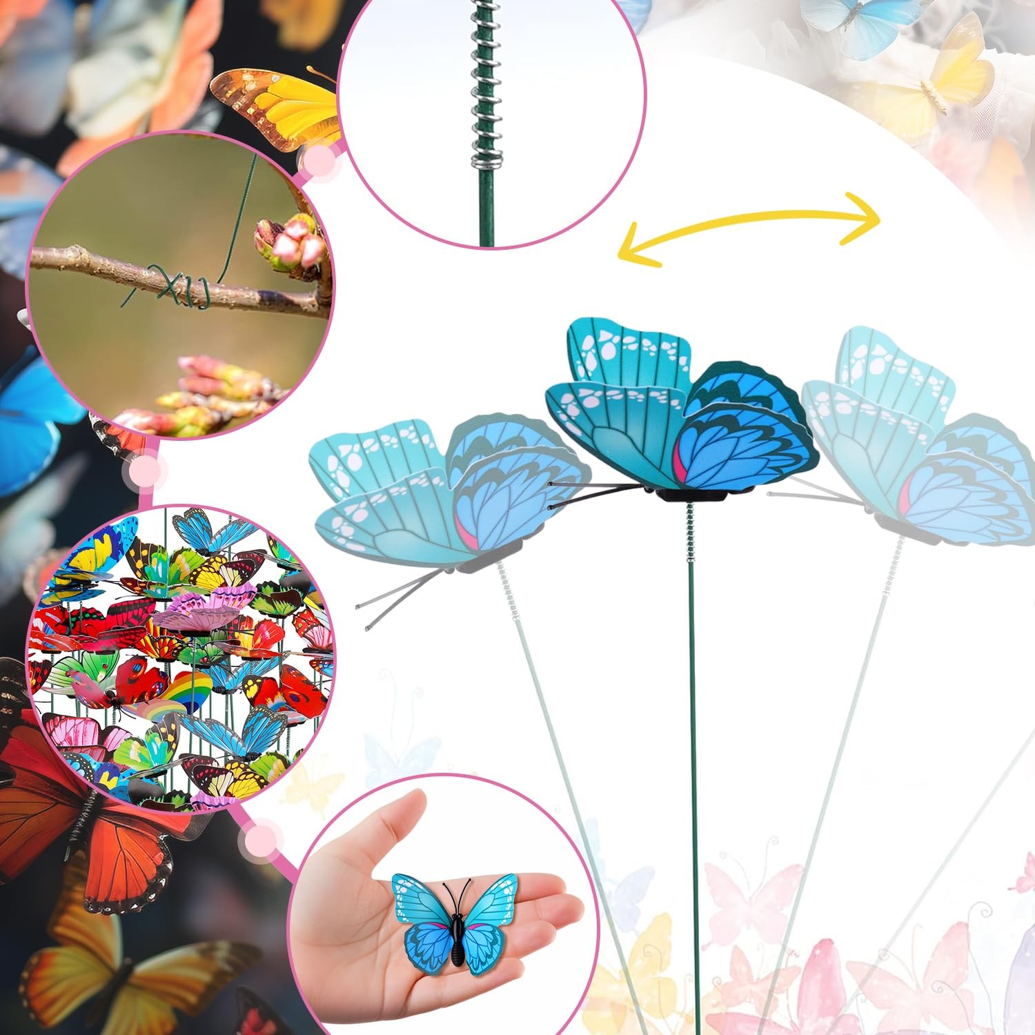 100 Pcs Butterfly Stakes for Garden Outdoor Butterfly Decorations Stakes Arti…