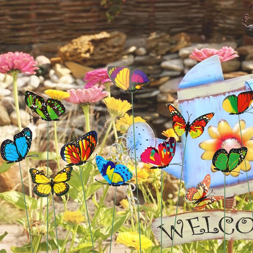 50 Pcs Butterfly Garden Stakes Ornaments for Flower Bouquet Yard Patio Decor