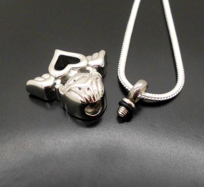 Silver Angels Love Heart Wings Design Keepsake Cremation Memorial Urn Pendant