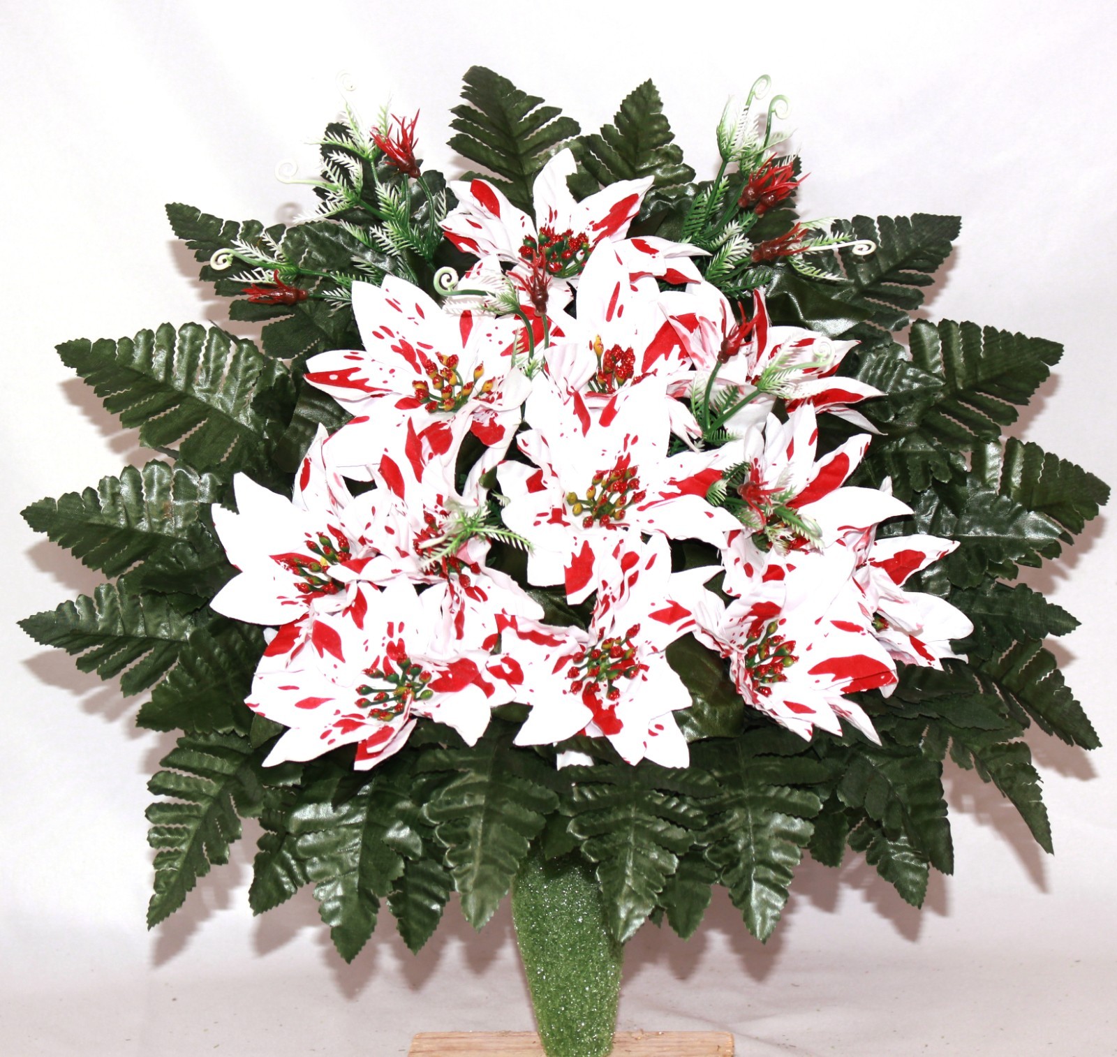 Handcrafted Christmas Poinsettia Cemetery Mausoleum -Cemetery Flower Arrangeme