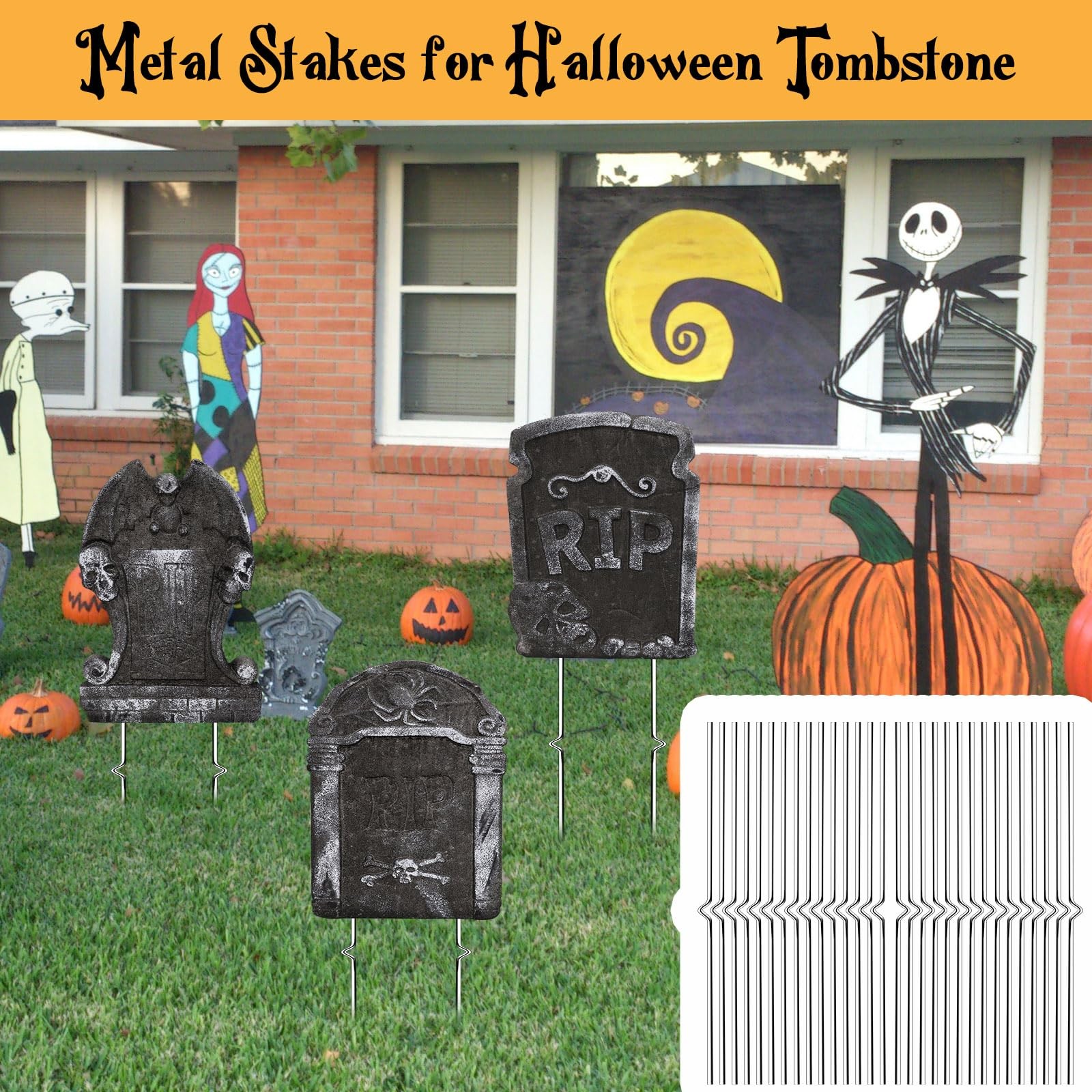 30PCS Halloween Metal Stakes,Heavy Duty 15.75”Tombstone Stakes,Foam Graveyar…