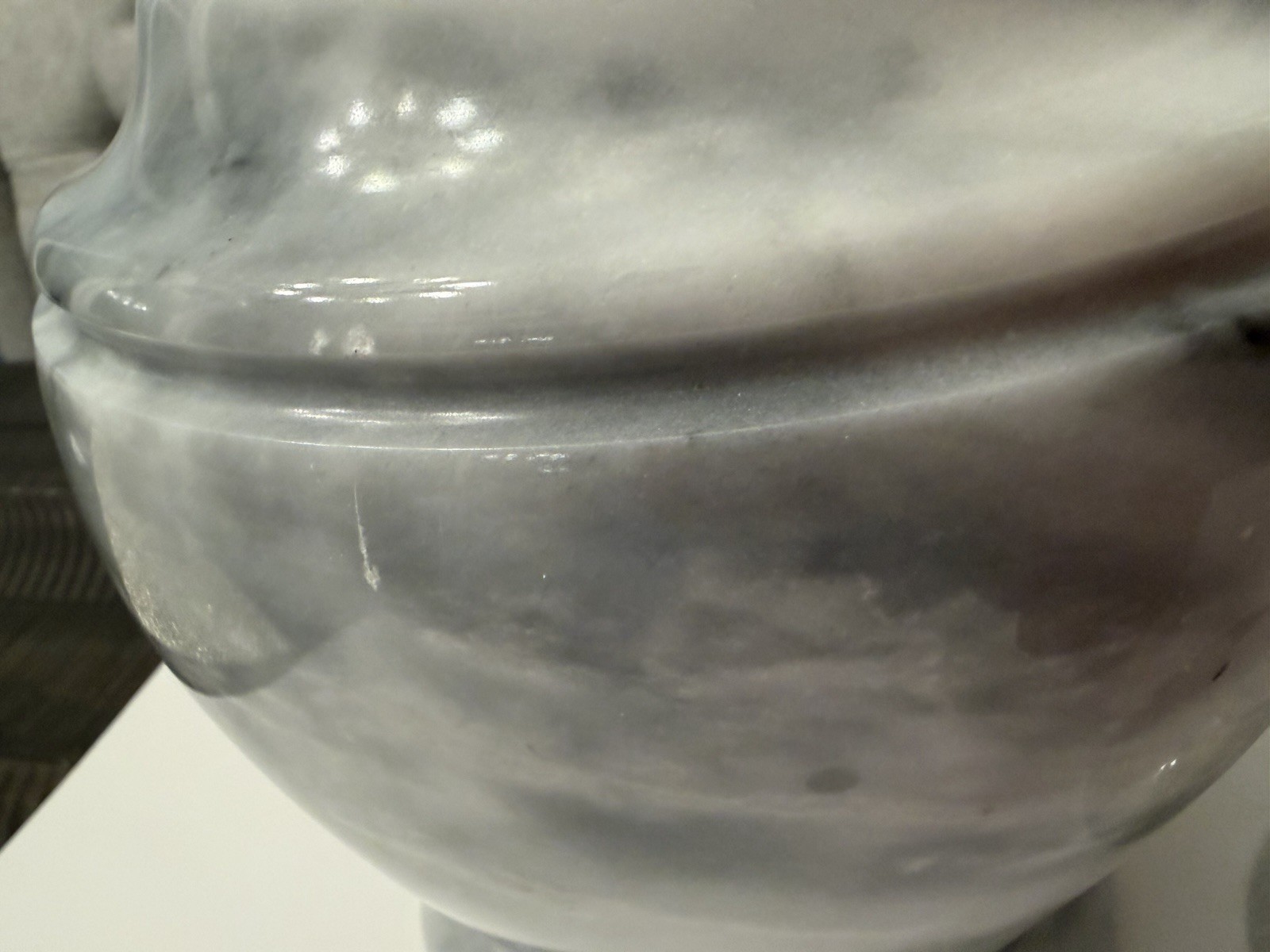 White Imperial Marble Urn With Lid Handcrafted Single Block Gray Streaks Heavy!