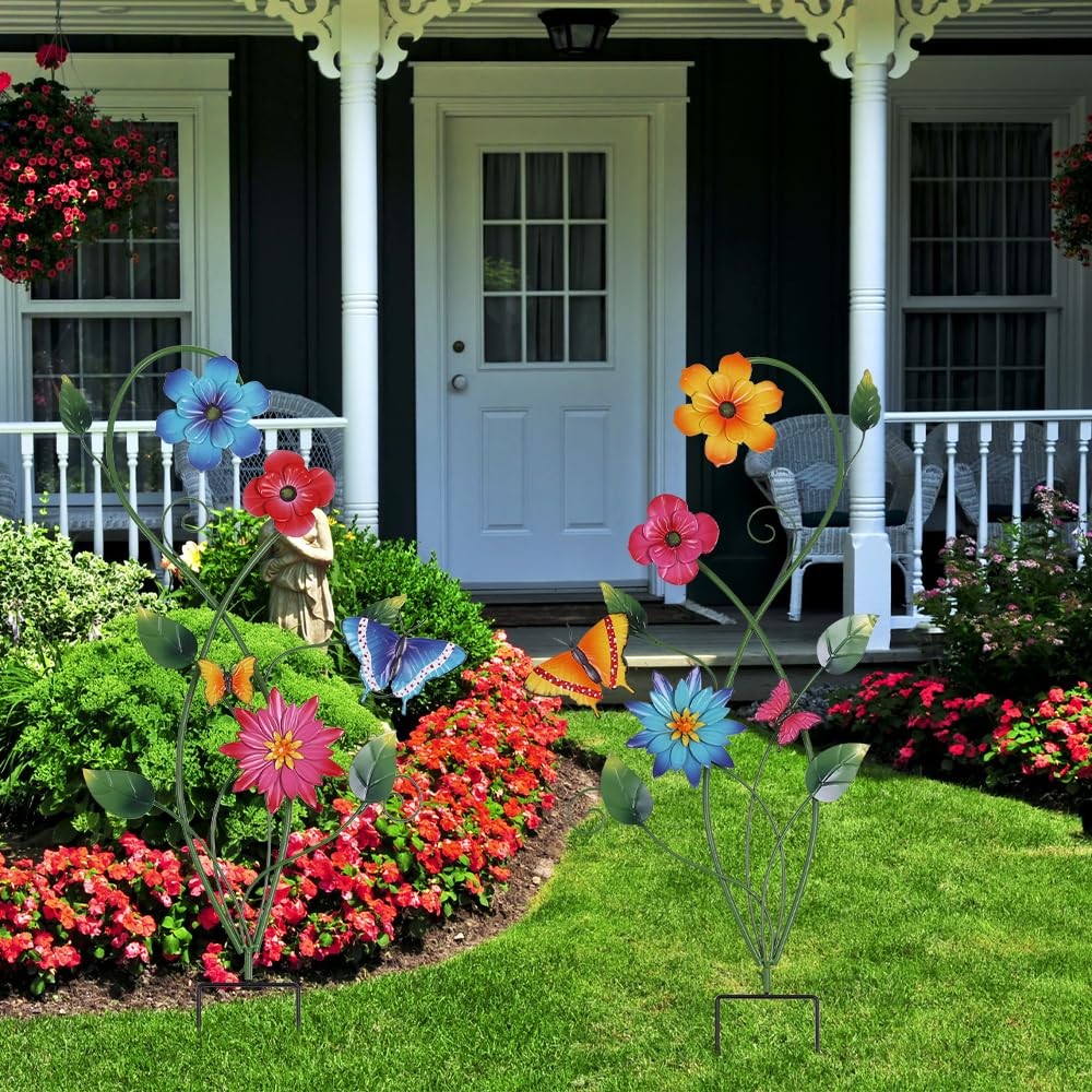 Garden Decor for Outside, 2 Pack 37“ Metal Butterfly Garden Stakes, Spring Wa…