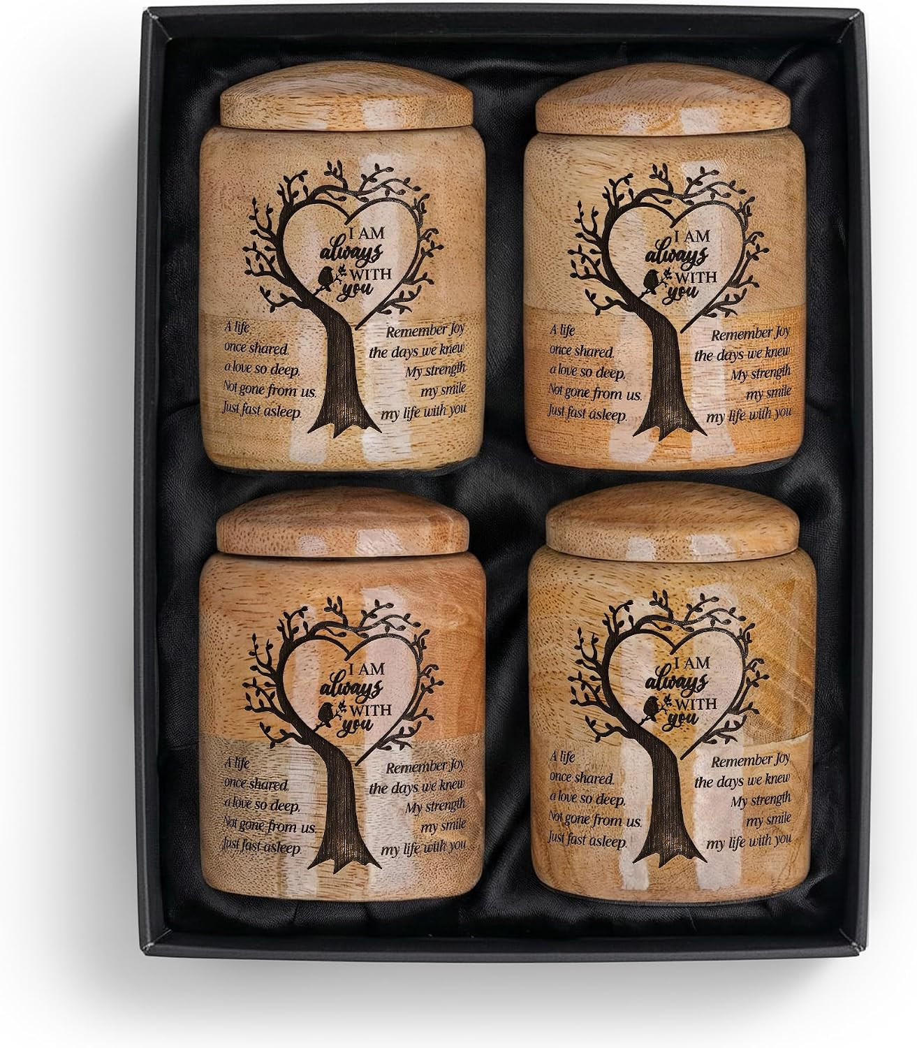 Wooden Cremation Urns for Human Ashes – I Am Always with You – Set of 4 Tree of