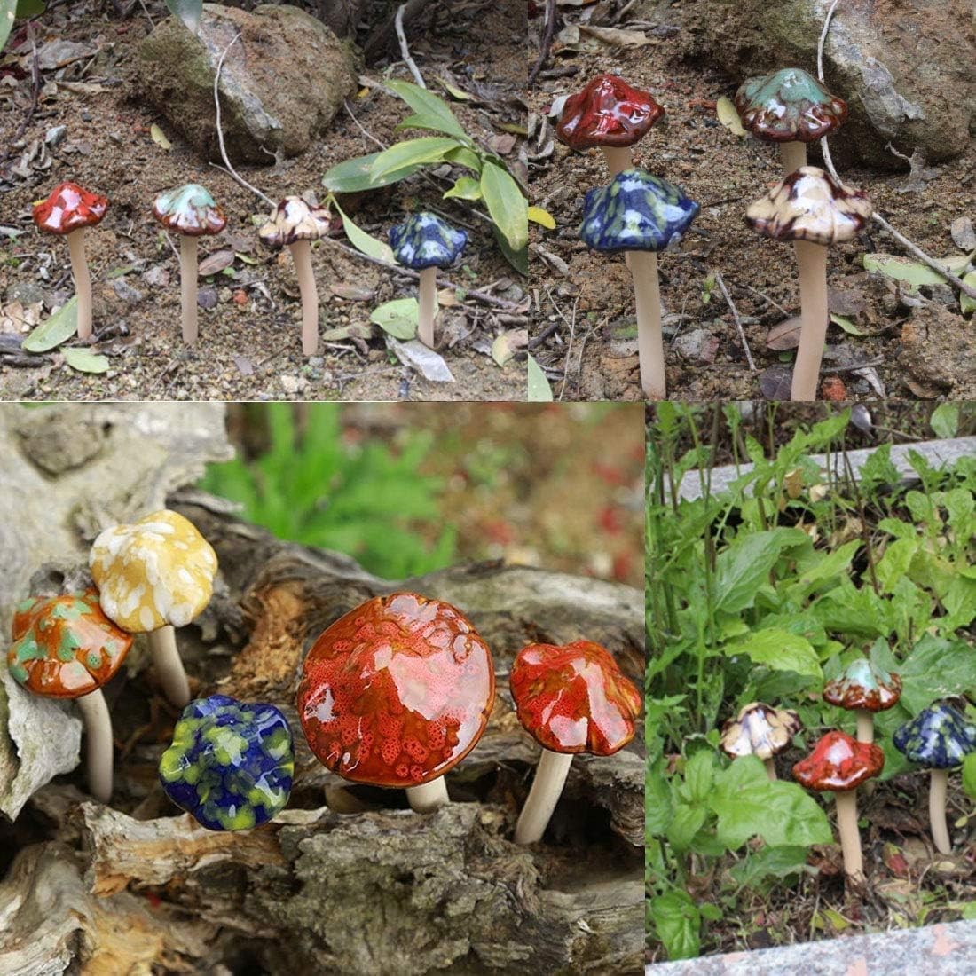12 Piece Garden Mushrooms – Ceramic for Yard, Fairy Garden Stakes Lawn Orname…