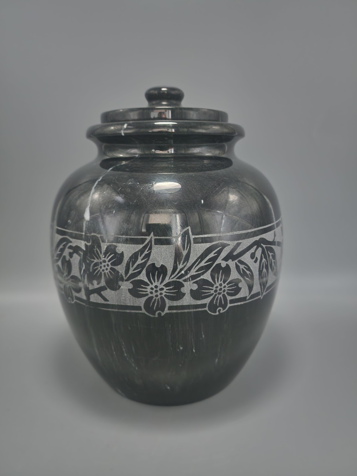 Natural Polished Black Marble Urn for Cremation Ashes Large/Adult 205 Cubic Inch
