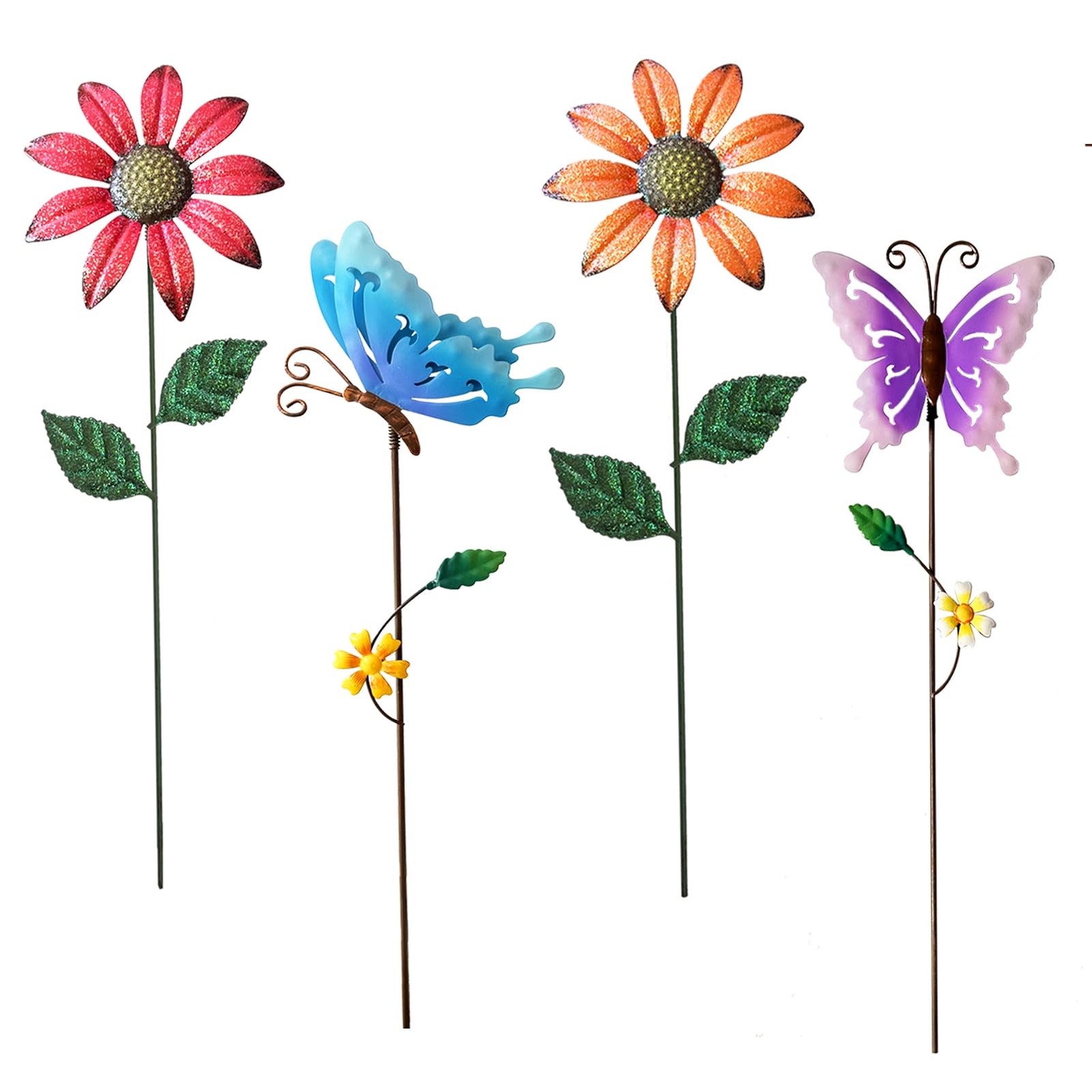Colorful Metal Flower & Butterfly Garden Stakes – 4-Pack Yard Art Decor