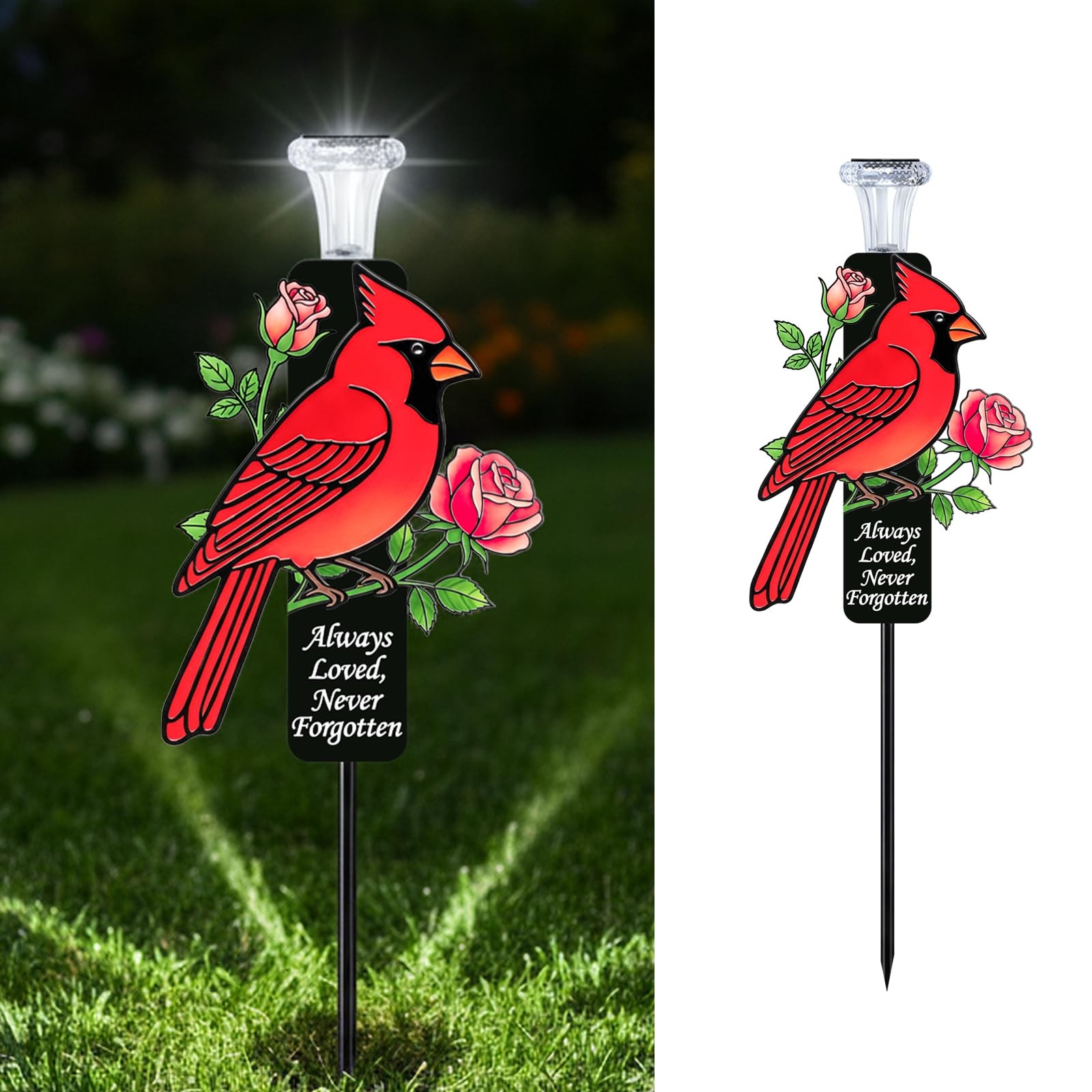Solar Cardinal Memorial Stakes – LED Cemetery Decorations, Sympathy Gift for