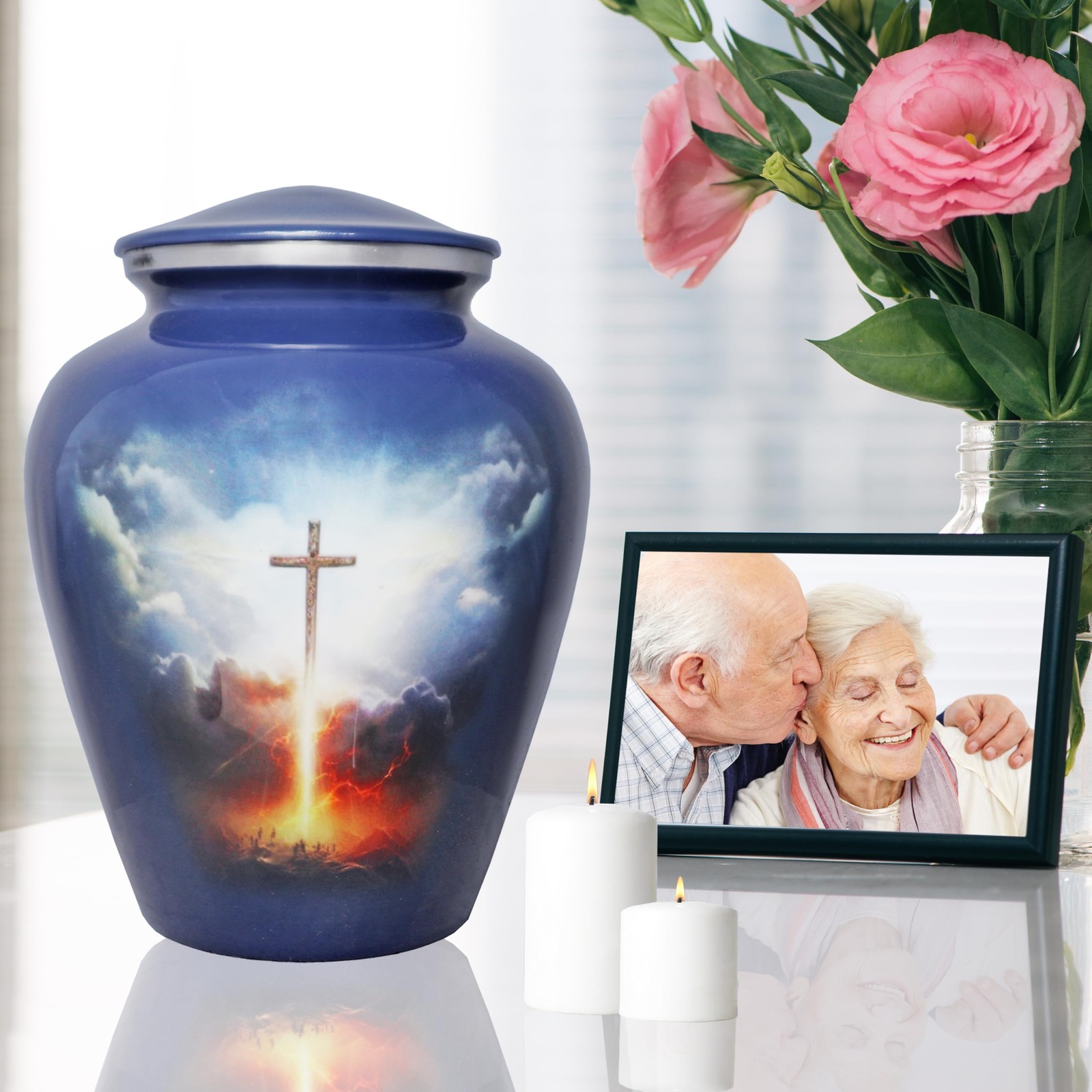 M MEILINXU Cremation Urns for Human Ashes Adult Man Large / Adult, Grey Blue