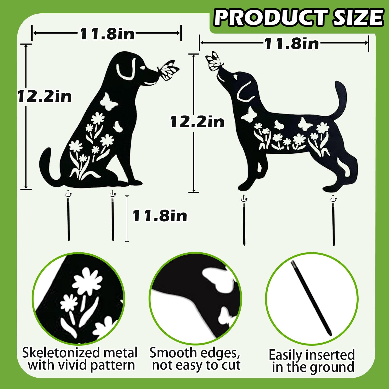 2 Pack Metal Dog Garden Decor for Outside – Unique Dog Statues, Decorative Ga…