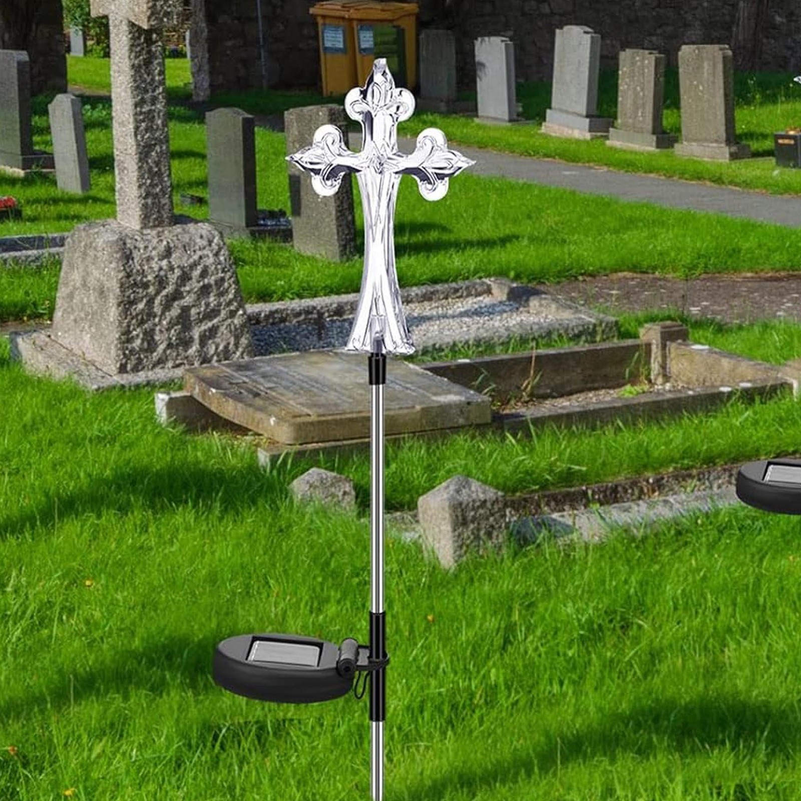 Solar Light Memorial Cross on Stake Religious LED Warm White light 48cm
