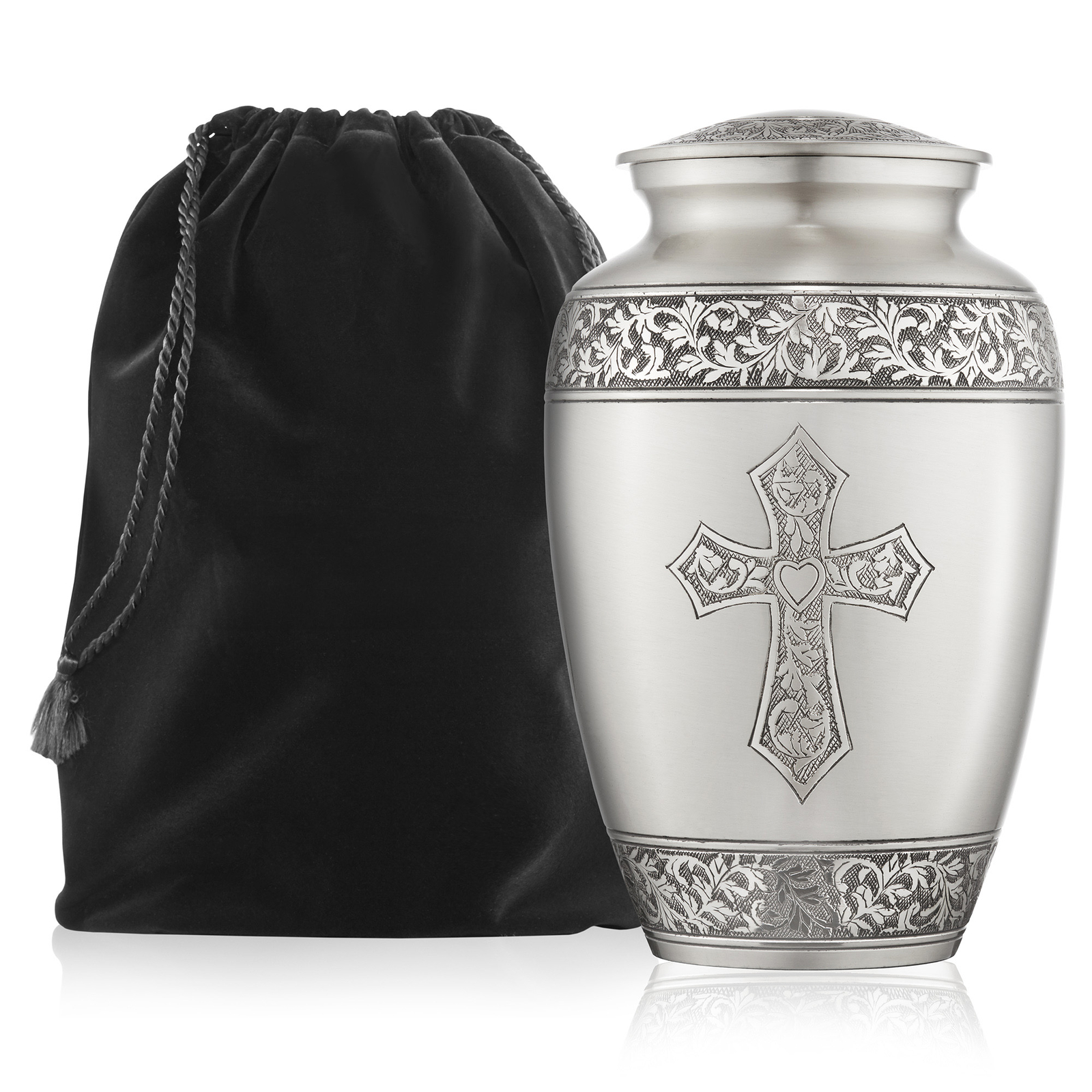 Adult Cremation Funeral Urn – Pewter Etched Cross