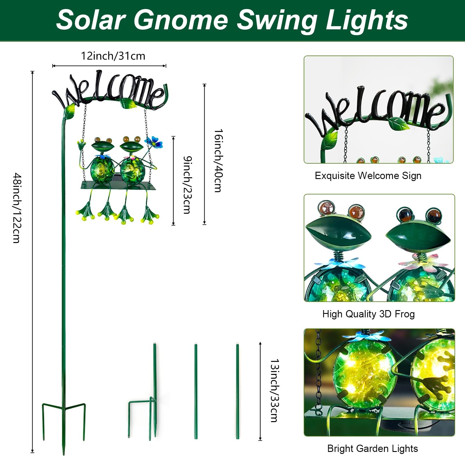 Solar Frog Lights Outdoor Waterproof Decor with Welcome Sign for Garden 48″
