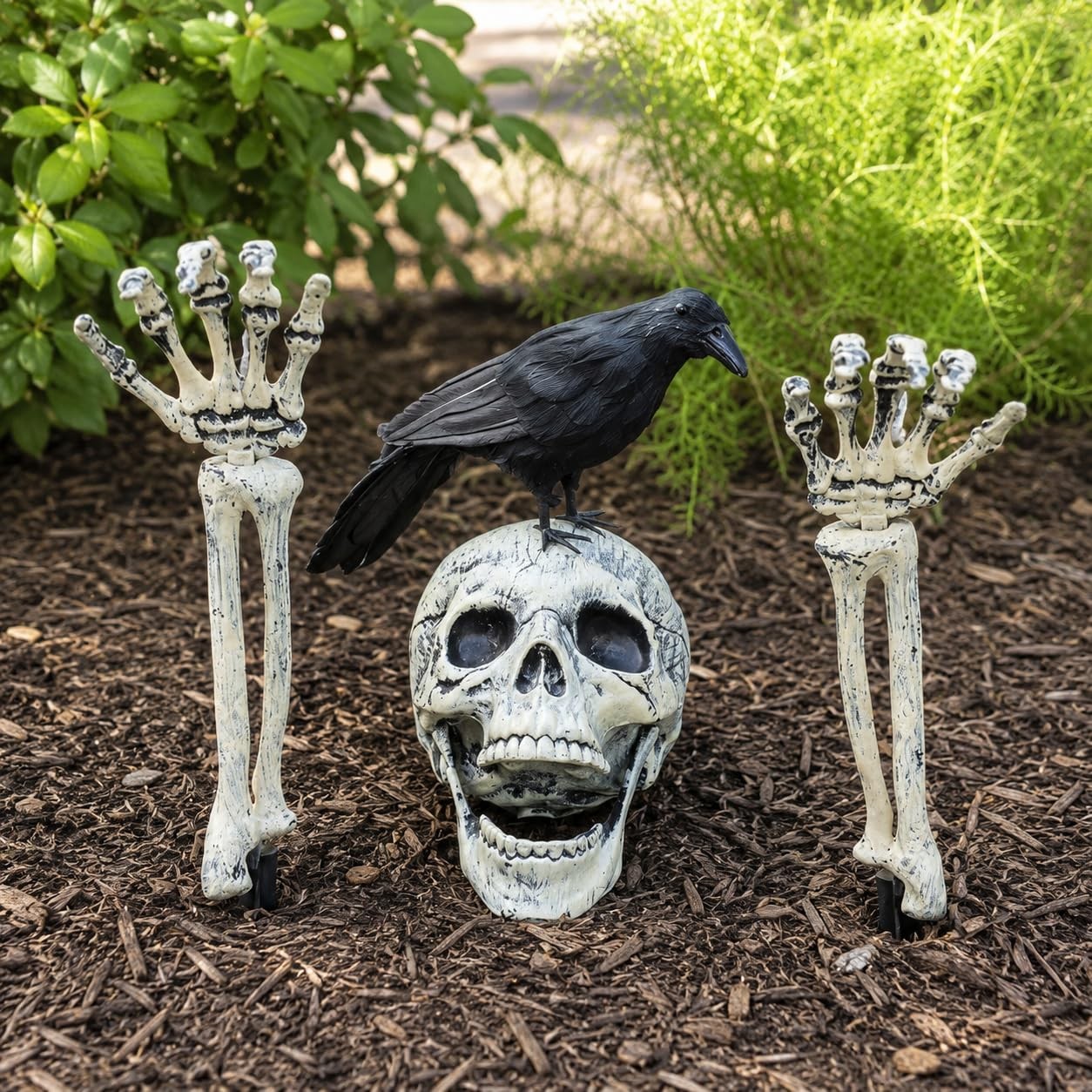 Realistic Skeleton Stakes and Crow Halloween Decorations for Lawn Stakes Gard…