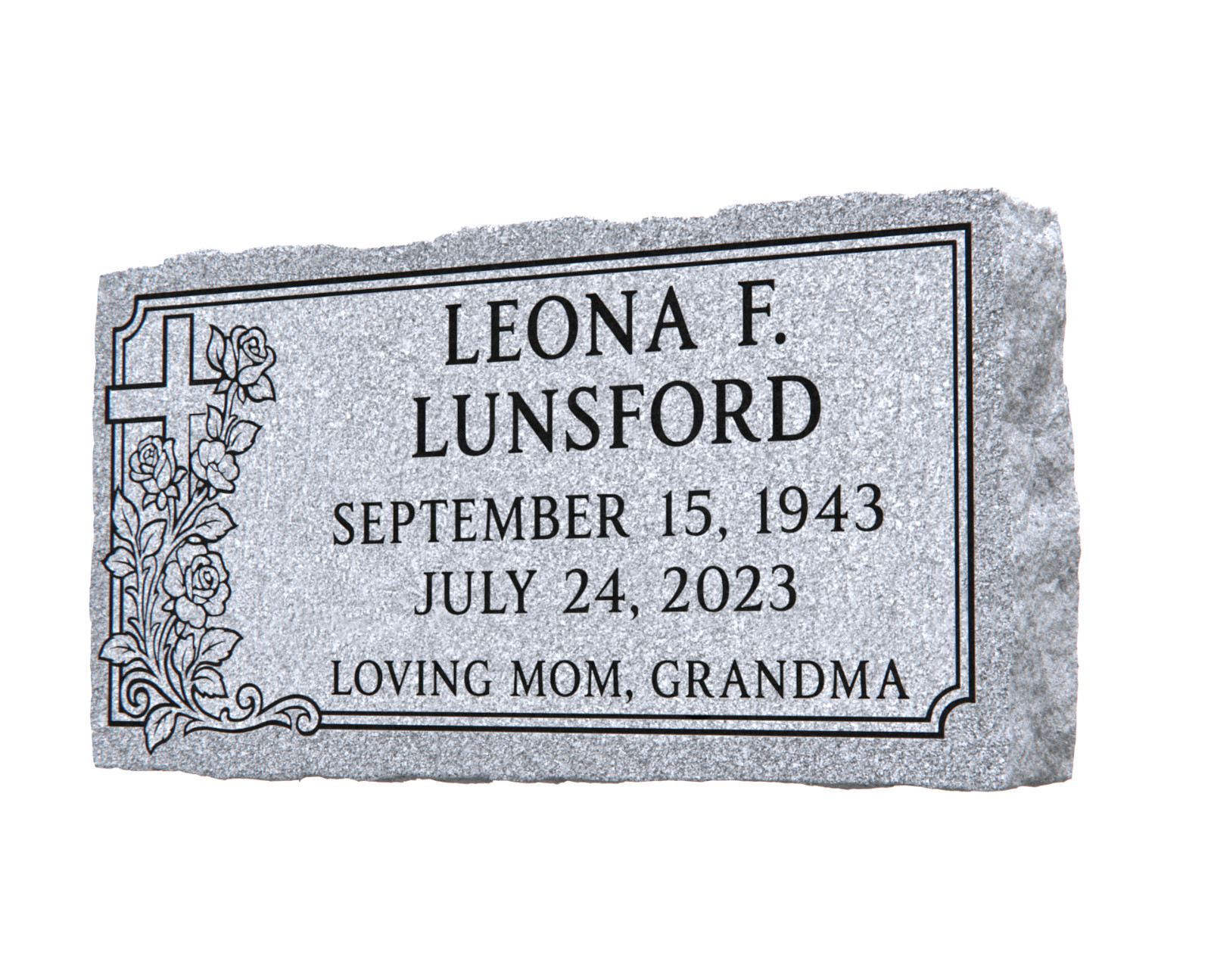 20x10x3 Gray Granite Flat Grave Marker – Personalized Headstone with Flowers