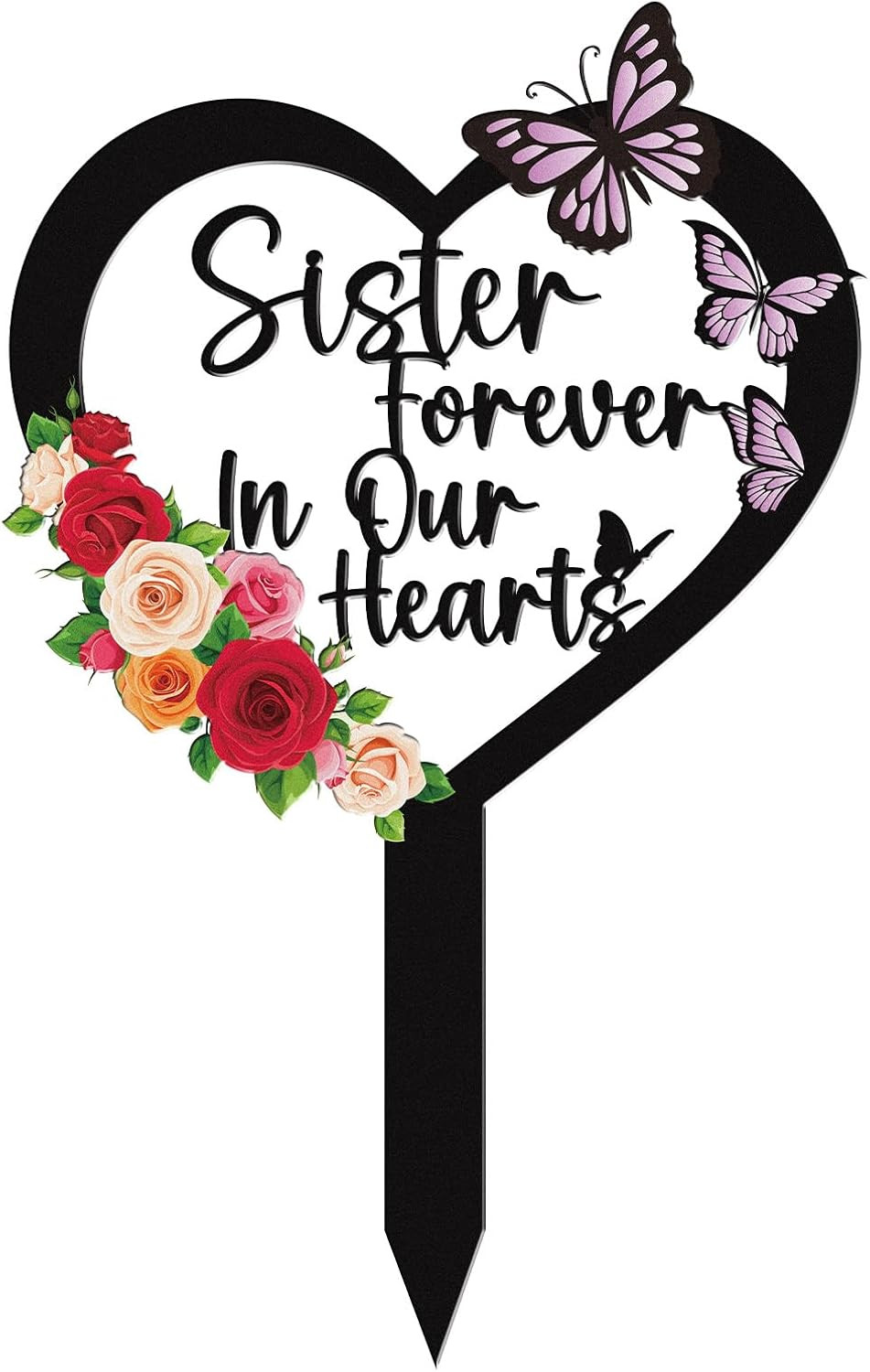 Sister Cemetery Decorations for Grave, Butterfly Metal Memorial Grave Markers fo