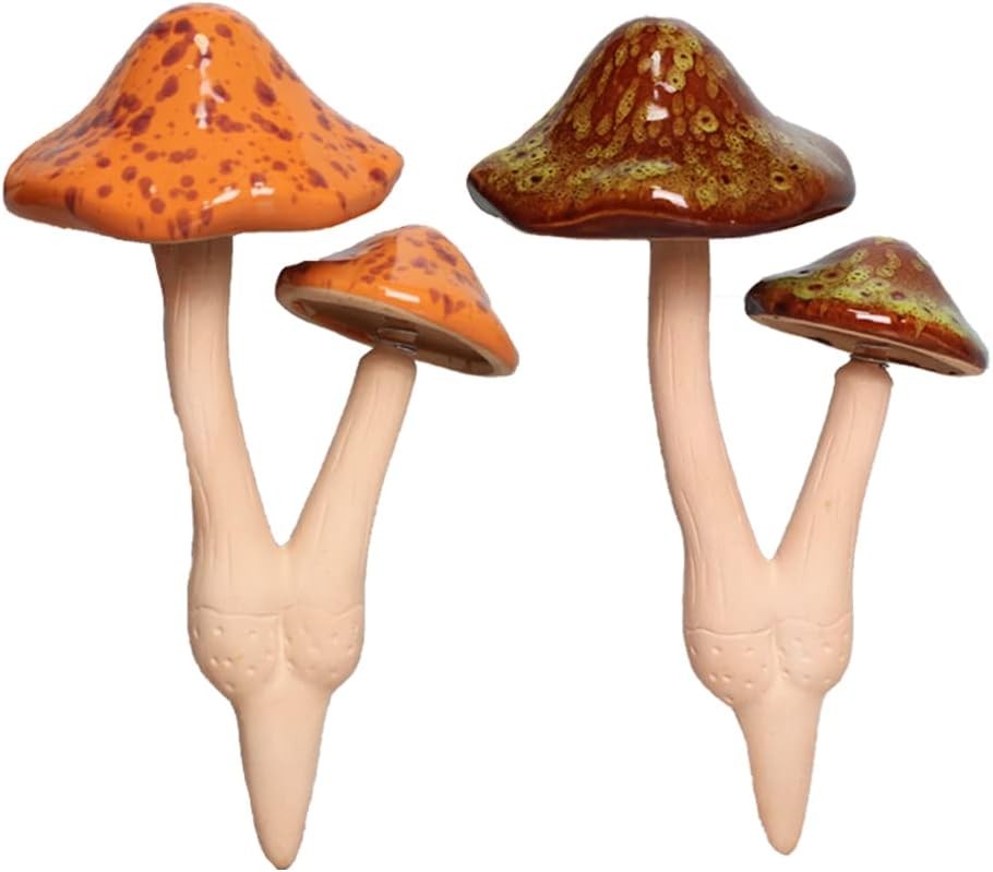 Ceramic Mushroom Outdoor Decor – 2pcs Mushroom Statue Decor for Garden, Lawn,…