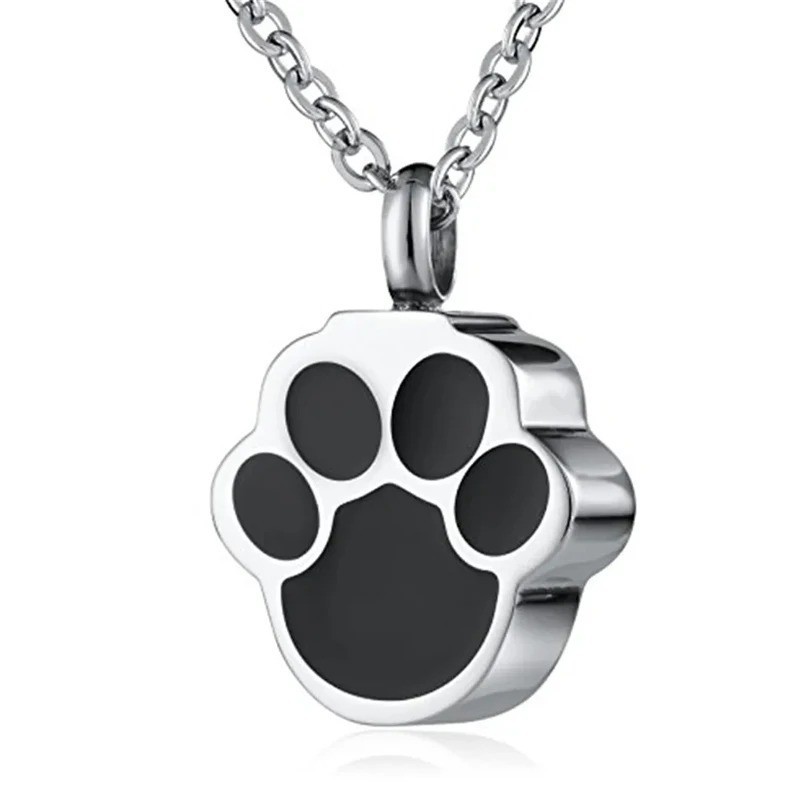 Paw Print Cremation Jewelry for Ashes Pet Dog Cat Memorial Urn Necklace