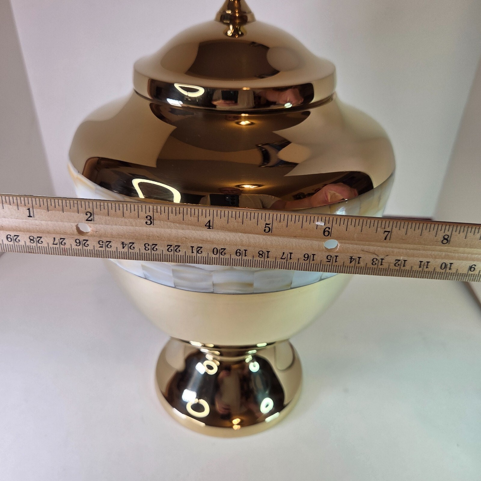Large 12″ Metal Brass Mother of Pearl Chalice Urn for Human Ashes