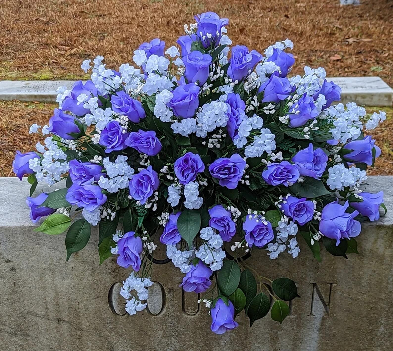 Cemetery Flowers Saddles, Silks Artificial Flower for Grave Tombstone Bouquet,