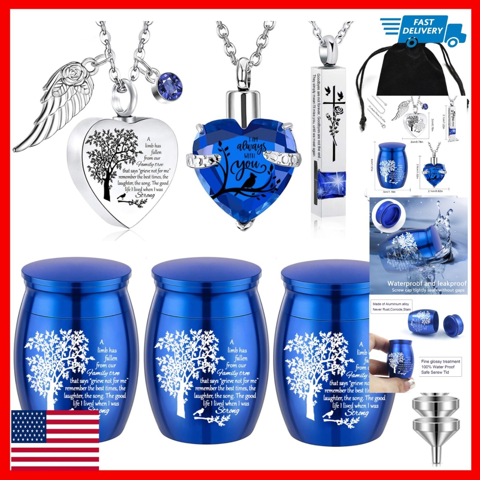 Cremation Urn Necklace for Ashes Set of 6 – Stainless Steel Mini Urns