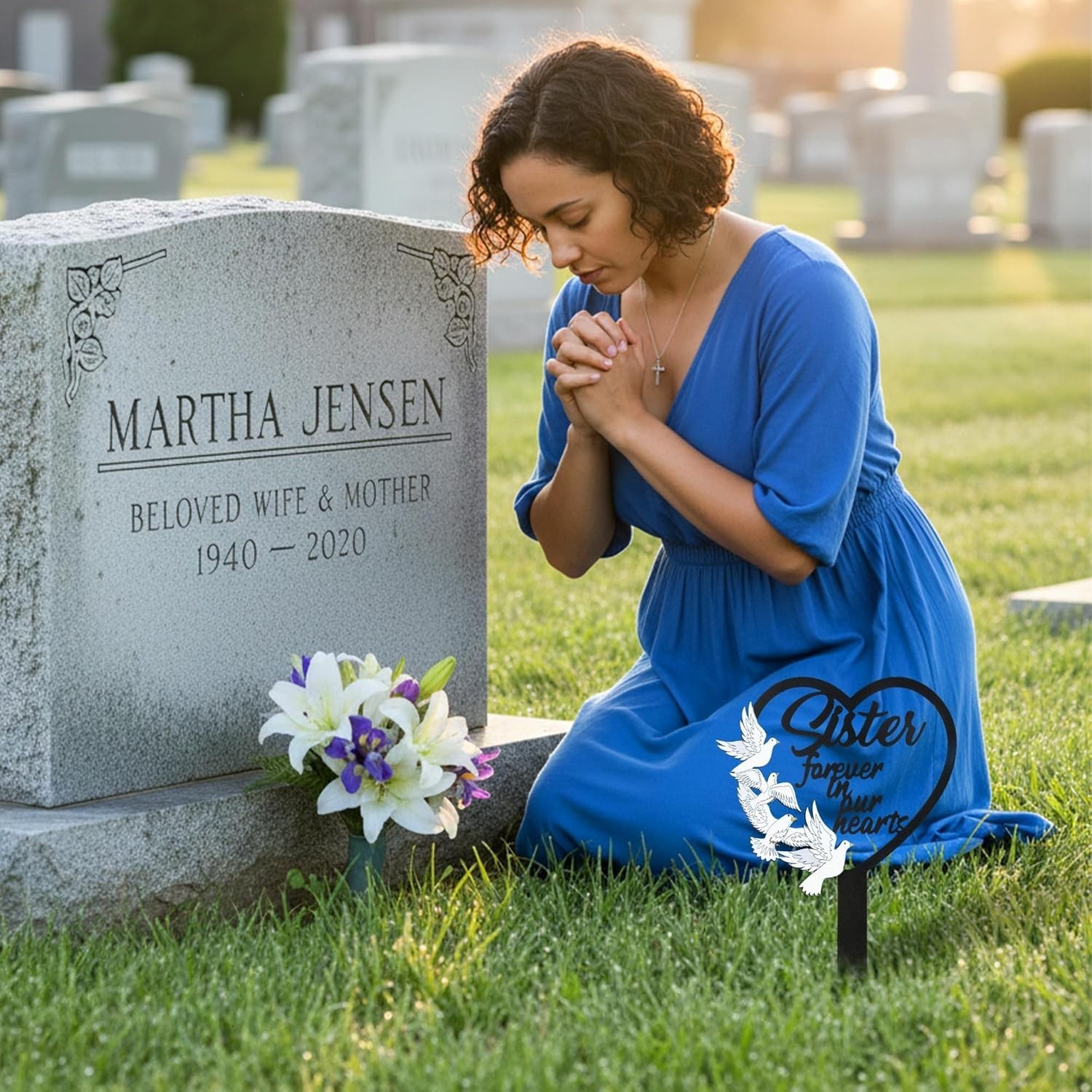 Elegant Sister Memorial Grave Marker – Heart Dove Sympathy Plaque for Outdoor