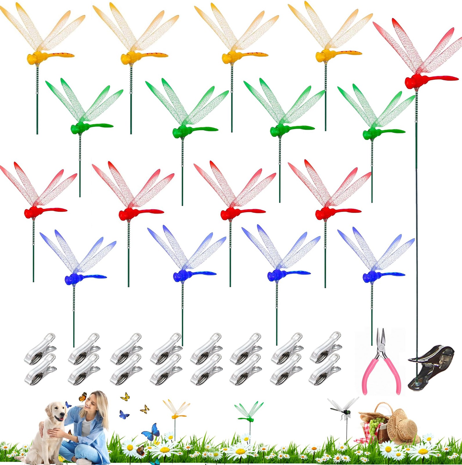 16Pcs Dragonfly Clip, DIY Dragon Fly Clips, Fake Dragonfly Garden Outdoor Dec…