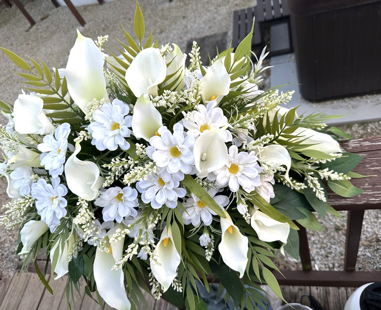 Calla Lilies Cemetery Headstone Saddle, Funeral Gravesite Arrangement, Cosmos