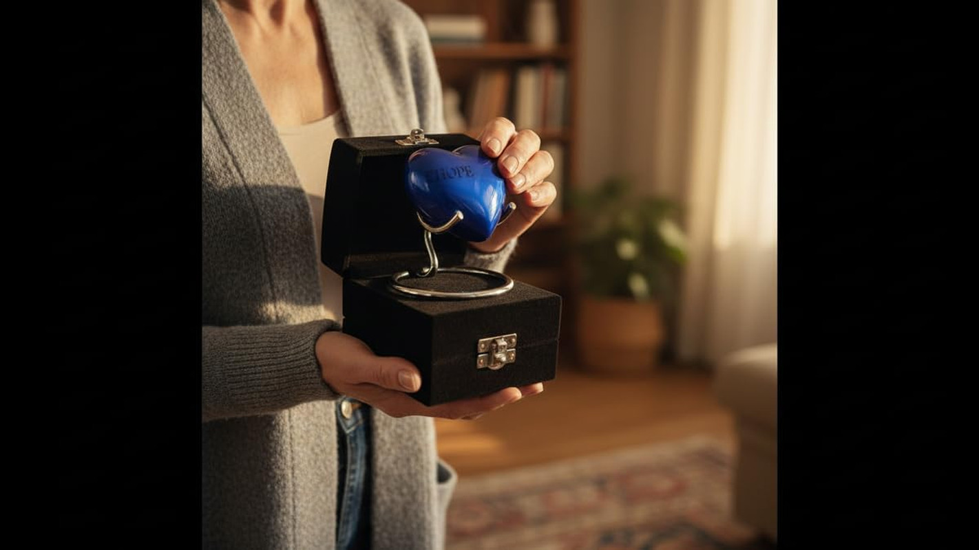 Beautiful Blue Heart Cremation Shape Urn for Ashes/Heart Keepsake Urn with Stand