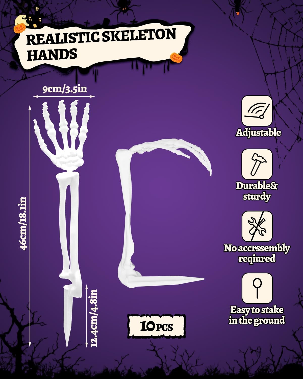 10 PCS Halloween Skeleton Hands Decoration, Skeleton Arms with Lawn Stakes, S…