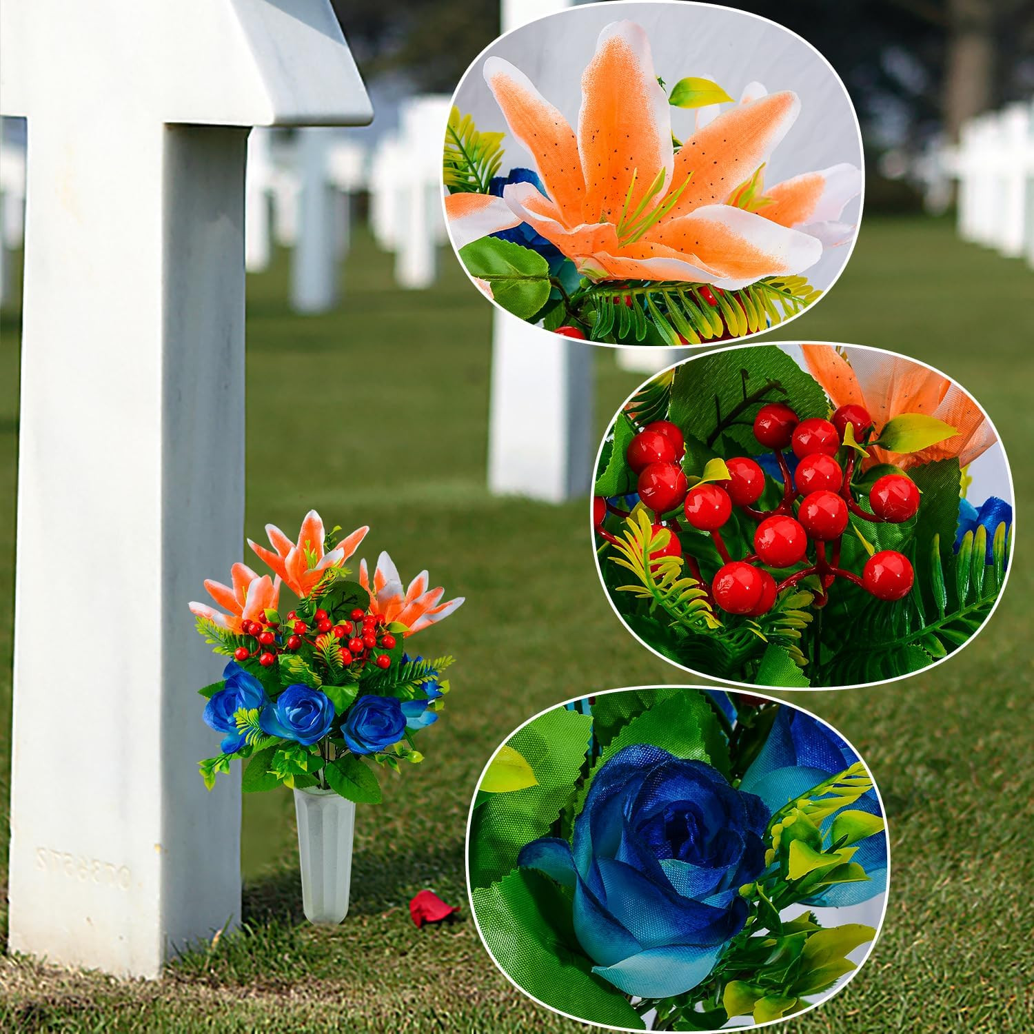 Artificial Cemetery Flowers for Grave, Set of 2 Artificial Memorial Flowers with