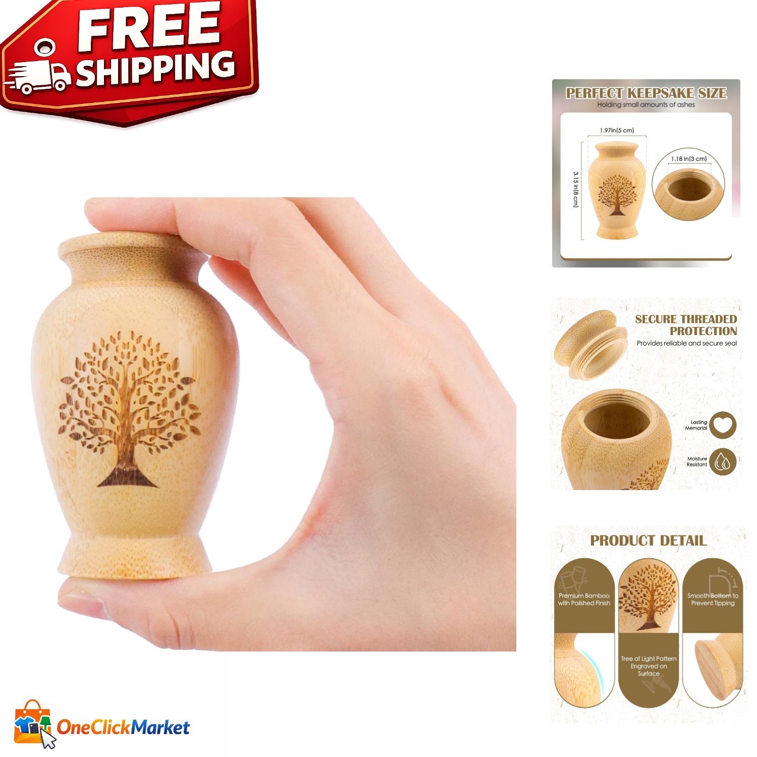 Personalized Tree of Life Memorial Urn for Human and Pet Ashes – 1.97 Inches