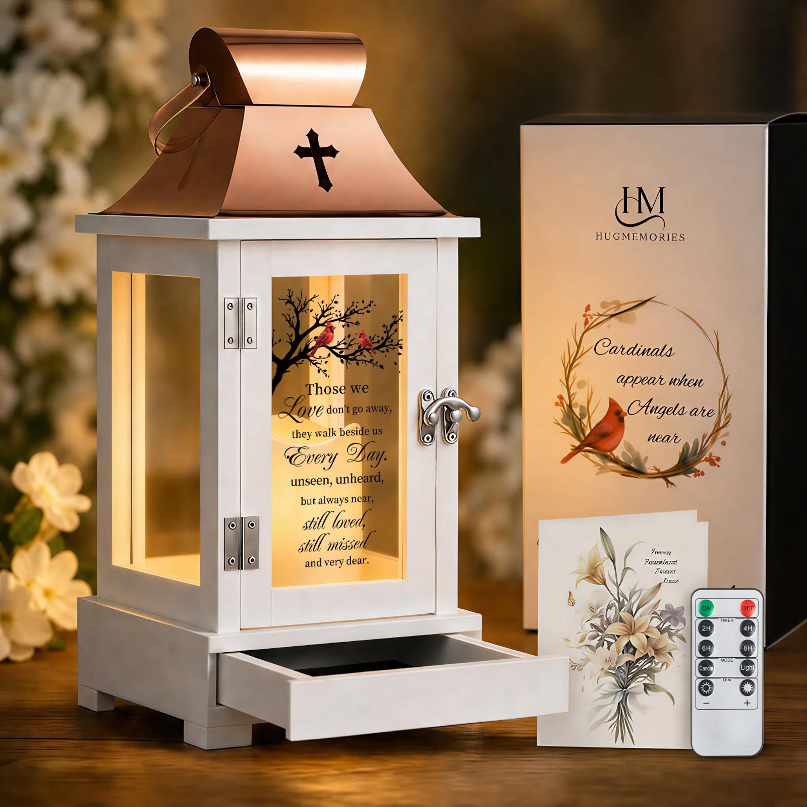 Memorial Lantern with Keepsake Drawer – Sympathy Gifts for Loss of Loved One