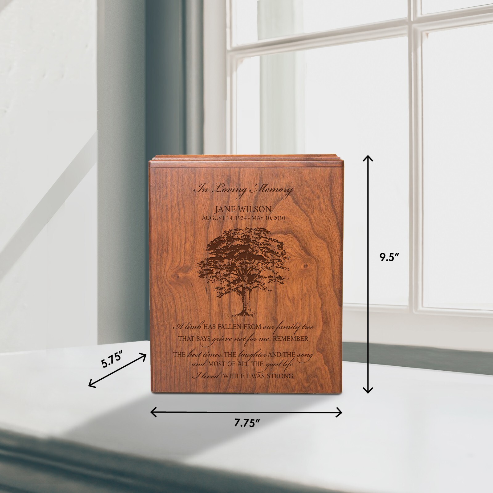 Custom Wooden Human Economy Urn Box for Ashes – A Limb Has Fallen 7.75×9.5