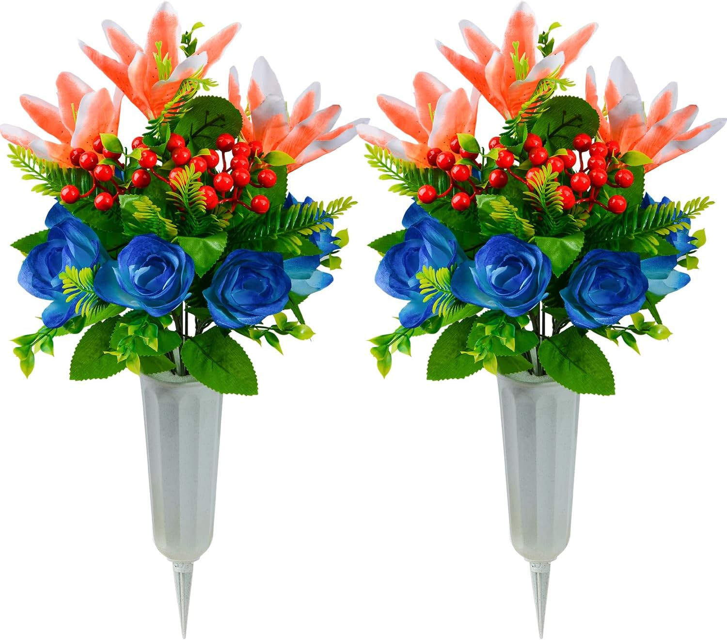 Artificial Cemetery Flowers for Grave, Set of 2 Artificial Memorial Flowers with