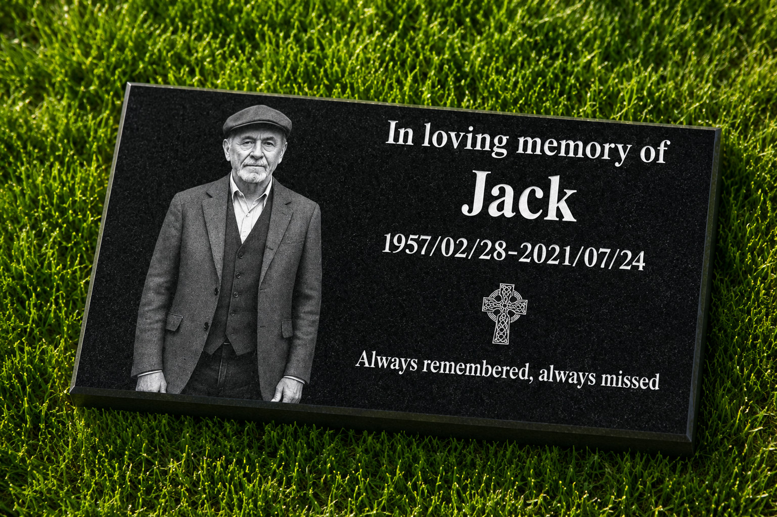 Custom Black Granite Memorial Headstone Grave Marker with Portrait