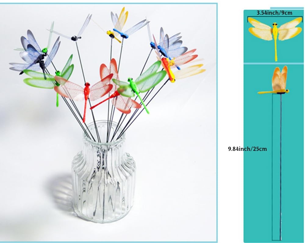 50Pcs Dragonfly Garden Stakes Decor Flower Pot Bed Garden Decor Metal Yard Ar…