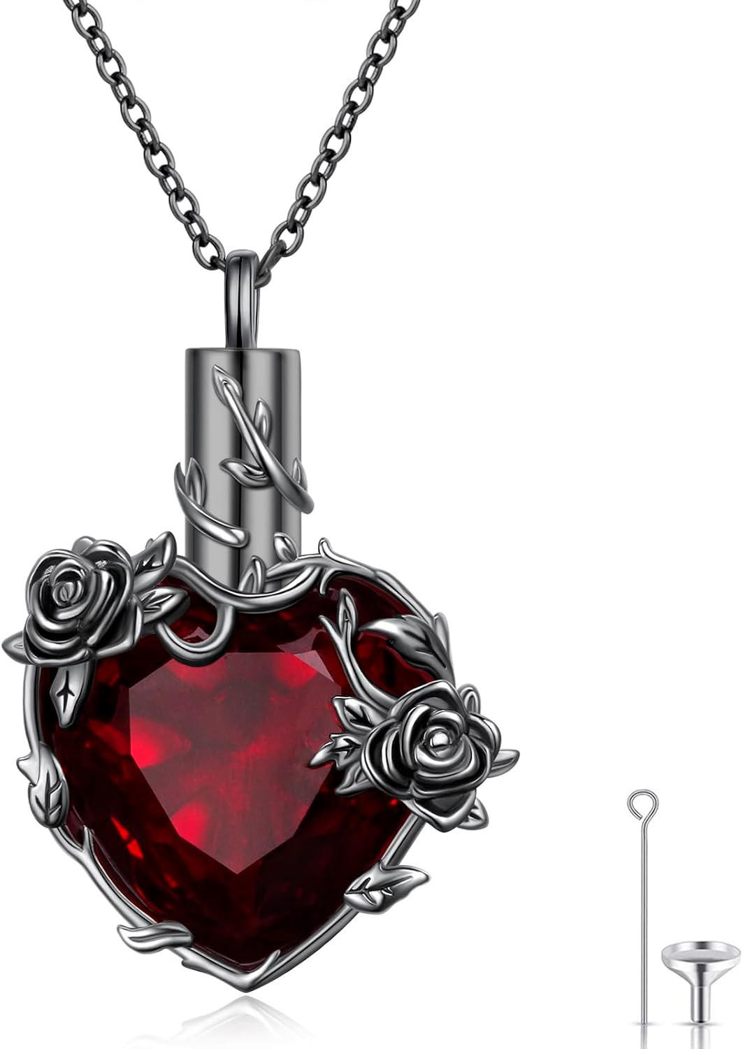 925 Sterling Silver Heart Cremation Jewelry Rose Flower Urn Necklaces for Ashes