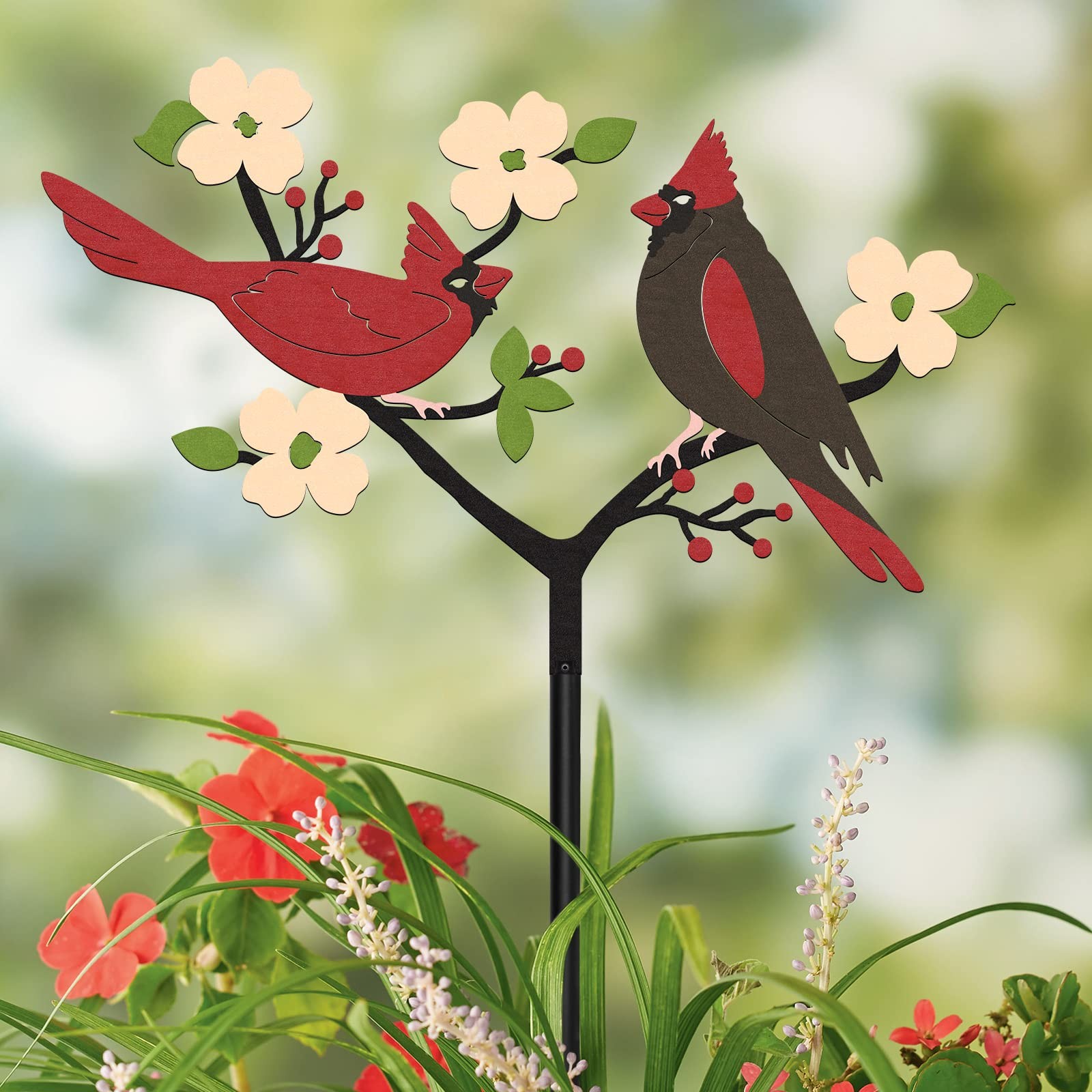 Red Cardinals Garden Stake Outdoor Yard Decor, Metal Bird Lawn Ornament Sprin…