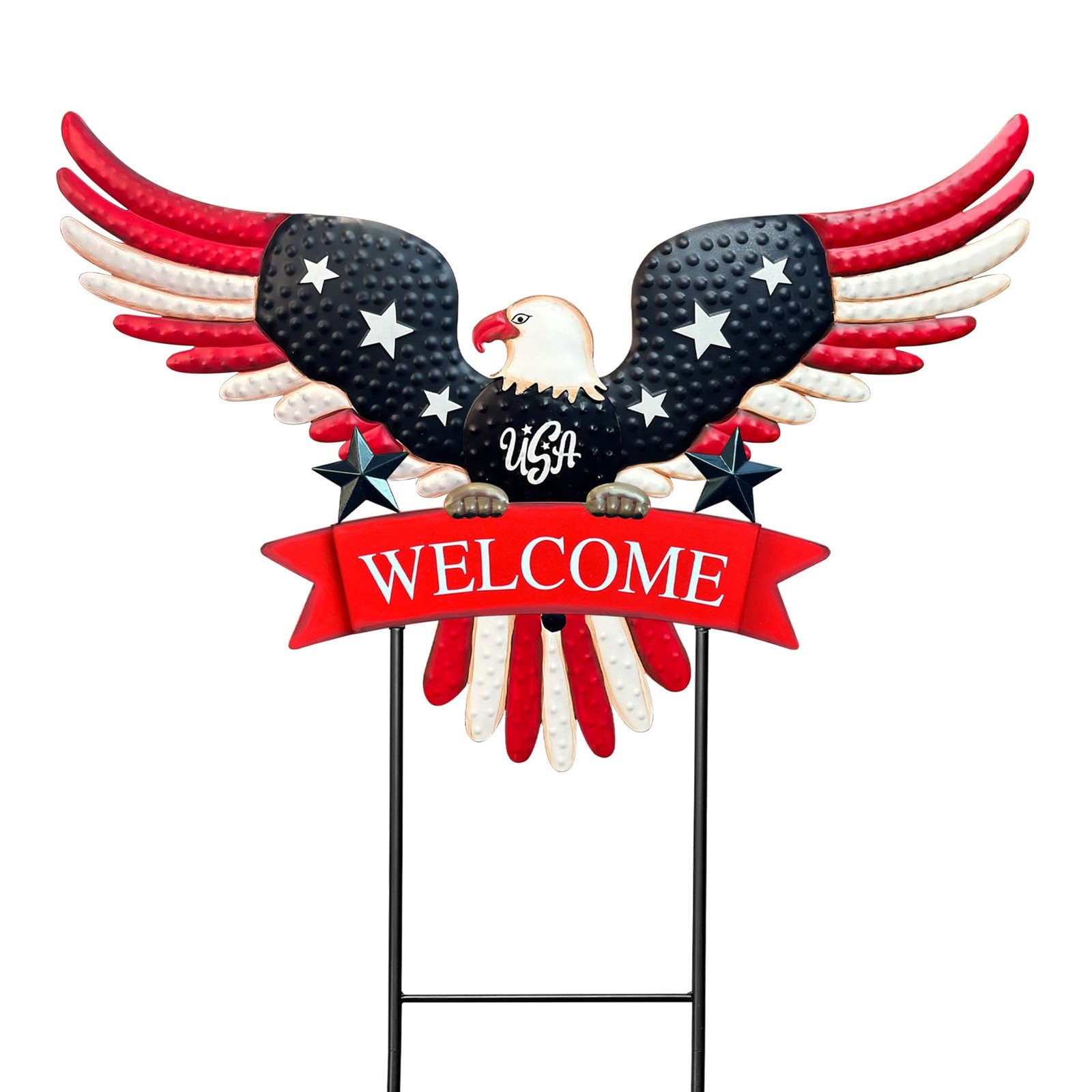 4th of July Decorations Outdoor,37″ Americana Eagle Metal Decorative Garden Stak